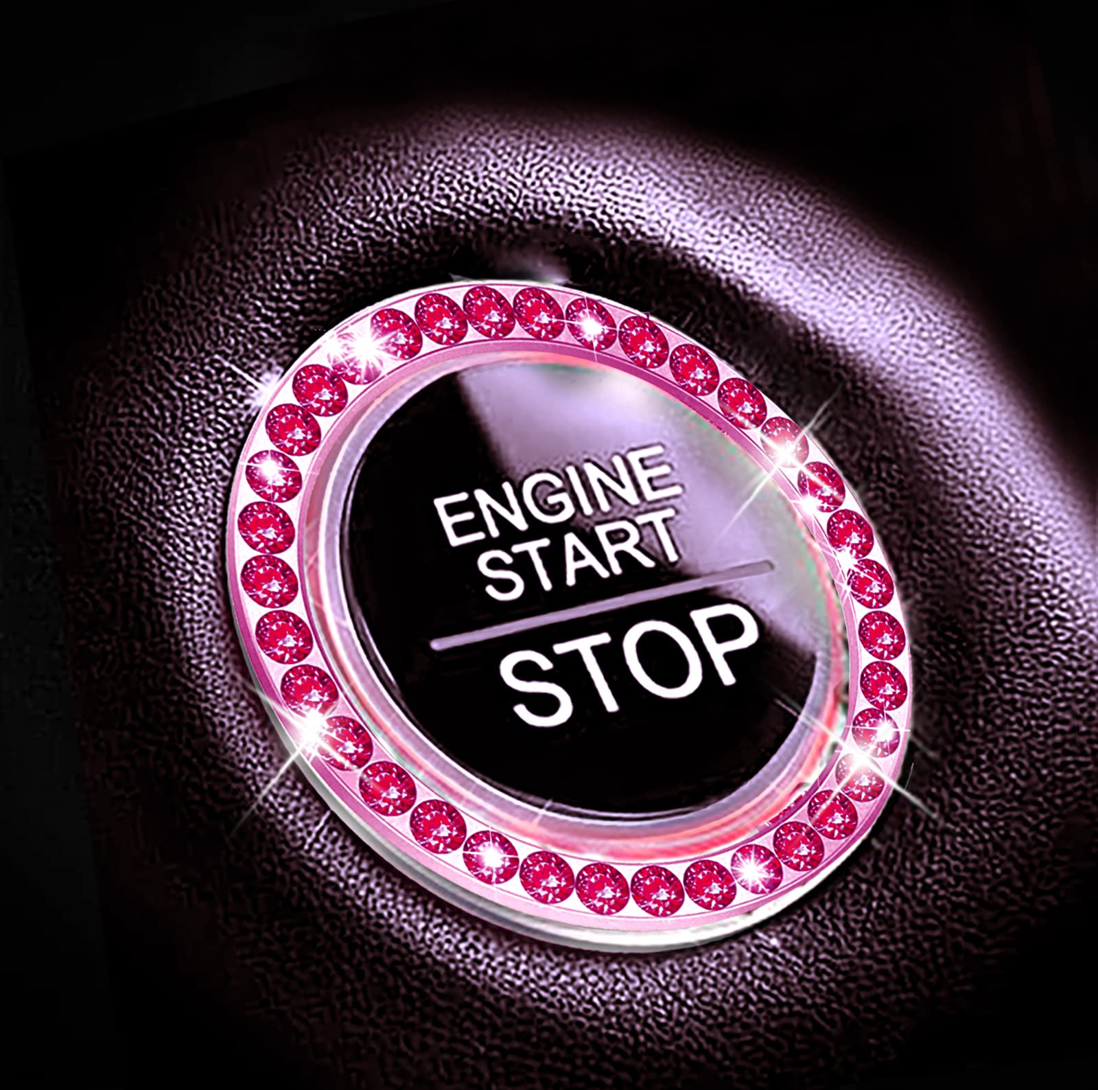 Bling Car Ring Emblem Sticker - Sparkling Push Start Button Cover & Key Ignition Starter Decoration (Red) - Perfect for Car Interior Customization & Luxury Vehicle Accessories