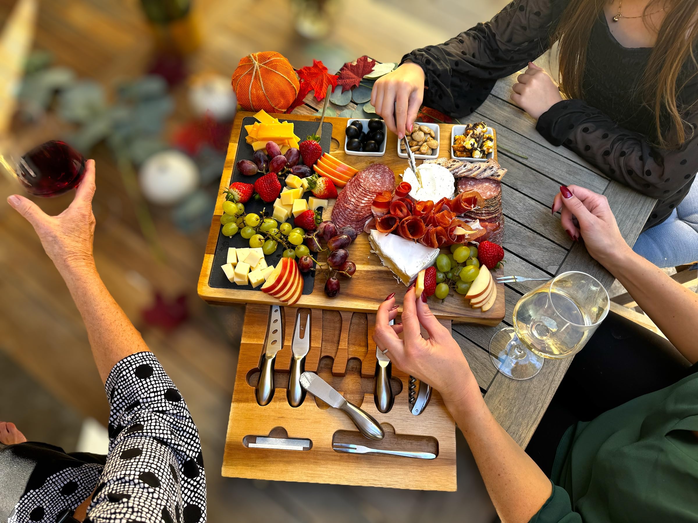 Personalized Round Charcuterie Board Set - 19pcs Cheese Board & Knife Set with Custom Engraving | Perfect Realtor Closing Gift, Wedding Present, Housewarming Party | Great for Entertaining, Cheese Tasting, Charcuterie Platters & Special Occasions