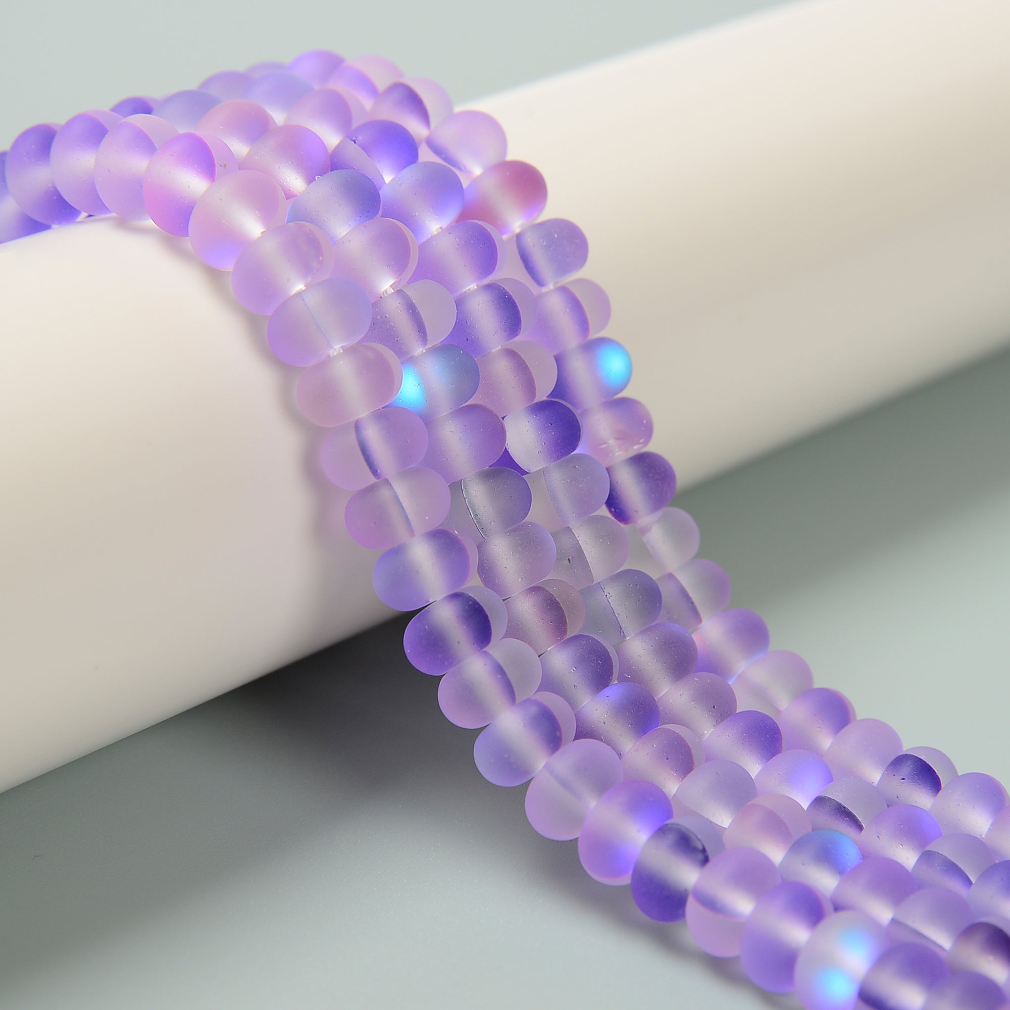 Purple Mystic Mermaid Glass Matte Rondelle Beads - 4x6mm & 5x8mm Sizes - 15.5 Inch Strand for Jewelry Making, DIY Crafts, and Bracelet Designs