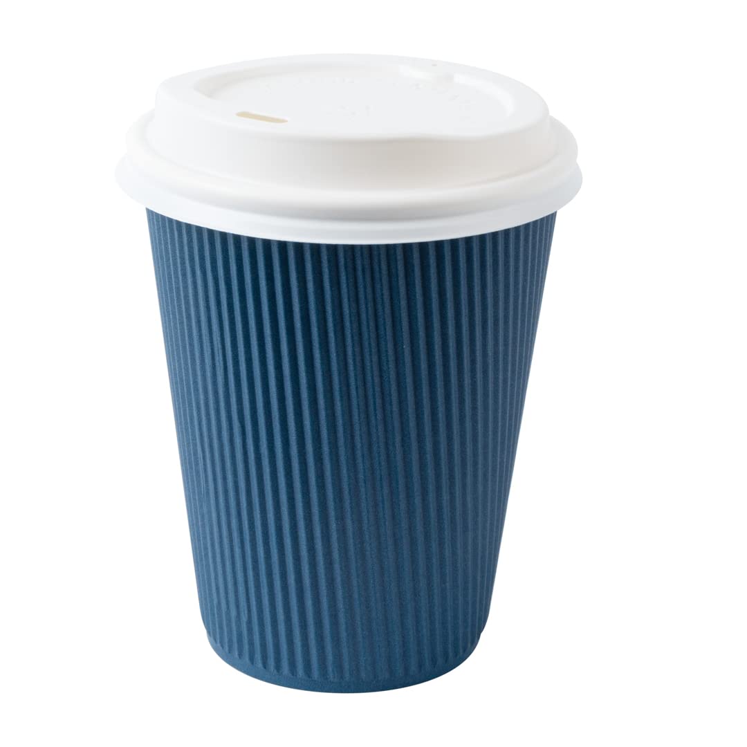 12oz Insulated Coffee Cups with Lids (20 Pack) - Leakproof & Non-Slip Ripple Wall Hot Cups | Disposable Midnight Blue Paper Cups for Coffee, Tea, Hot Cocoa & Lattes | Perfect for Cafes, Offices & Home Use