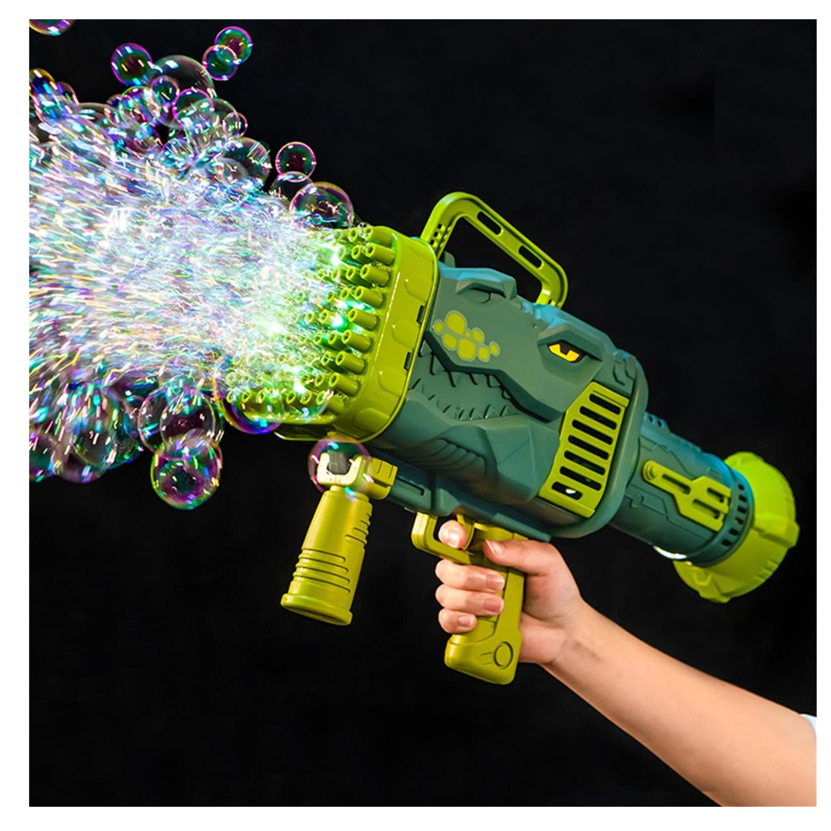 Dinosaur Bubble Machine Gun - 32 Hole Electric Automatic Bubble Blower with LED Lights | Fun Bubble Party Favors for Kids & Adults | Perfect for Birthday Parties, Outdoor Play & Backyard Events