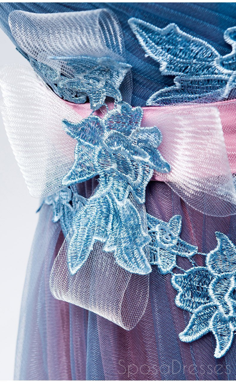 Elegant Off Shoulder Blue & Pink Tulle A-Line Long Evening Prom Dresses for Women - Perfect for Formal Events, Homecoming, and Special Occasions