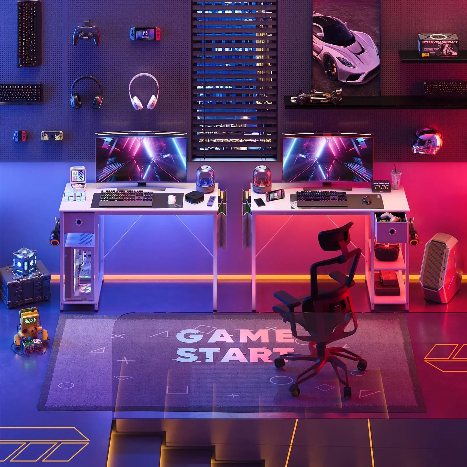 Bestier 47 Inch Modern LED Computer Desk with Storage Drawer - Home Office Desk for Work, Study & Gaming - Space-Saving Writing Table with Built-in Storage