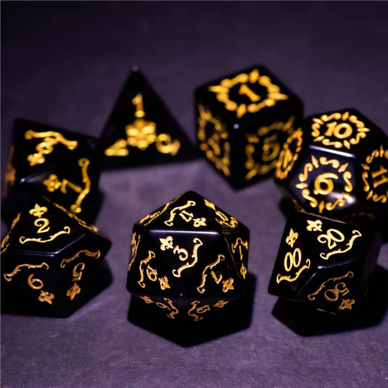 Premium Obsidian D&D Dice Set - 7-Piece Polyhedral RPG Dice for Dungeons & Dragons, Pathfinder, TRPG & Tabletop Games - Perfect for Adventurers, Collectors & Game Nights