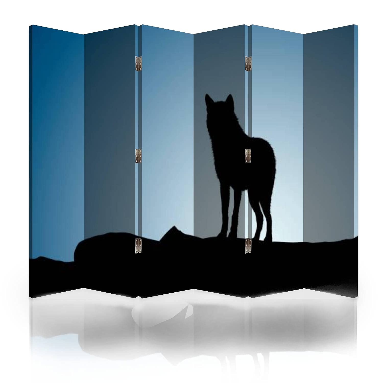 Wolf on a Moonset Canvas Room Divider - 6 Panel Folding Privacy Screen for Bedroom, Office & Living Room | Decorative Room Separator & Wall Partition for Home Decor