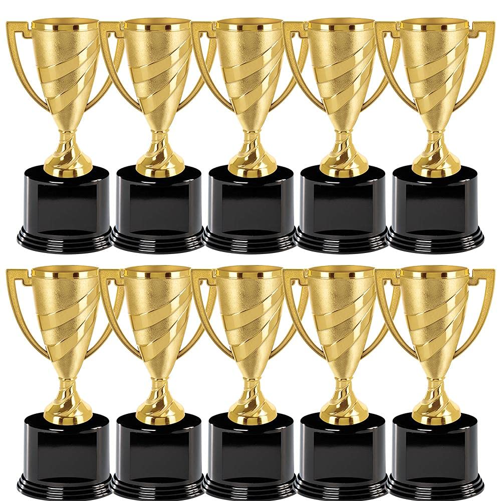10 Pack Gold Trophy Cups with Black Round Base - Bulk Participation Awards for Sports, School, and Corporate Events - Prime Eligible