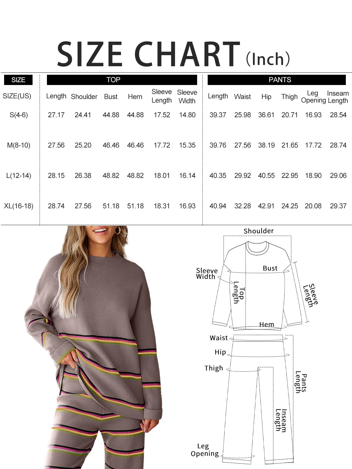 LILLUSORY Women's 2-Piece Lounge Set - Oversized Striped Knit Sweater & Pants Outfits | Fall Fashion 2025 | Cozy Casual Wear for Home, Travel & Relaxation
