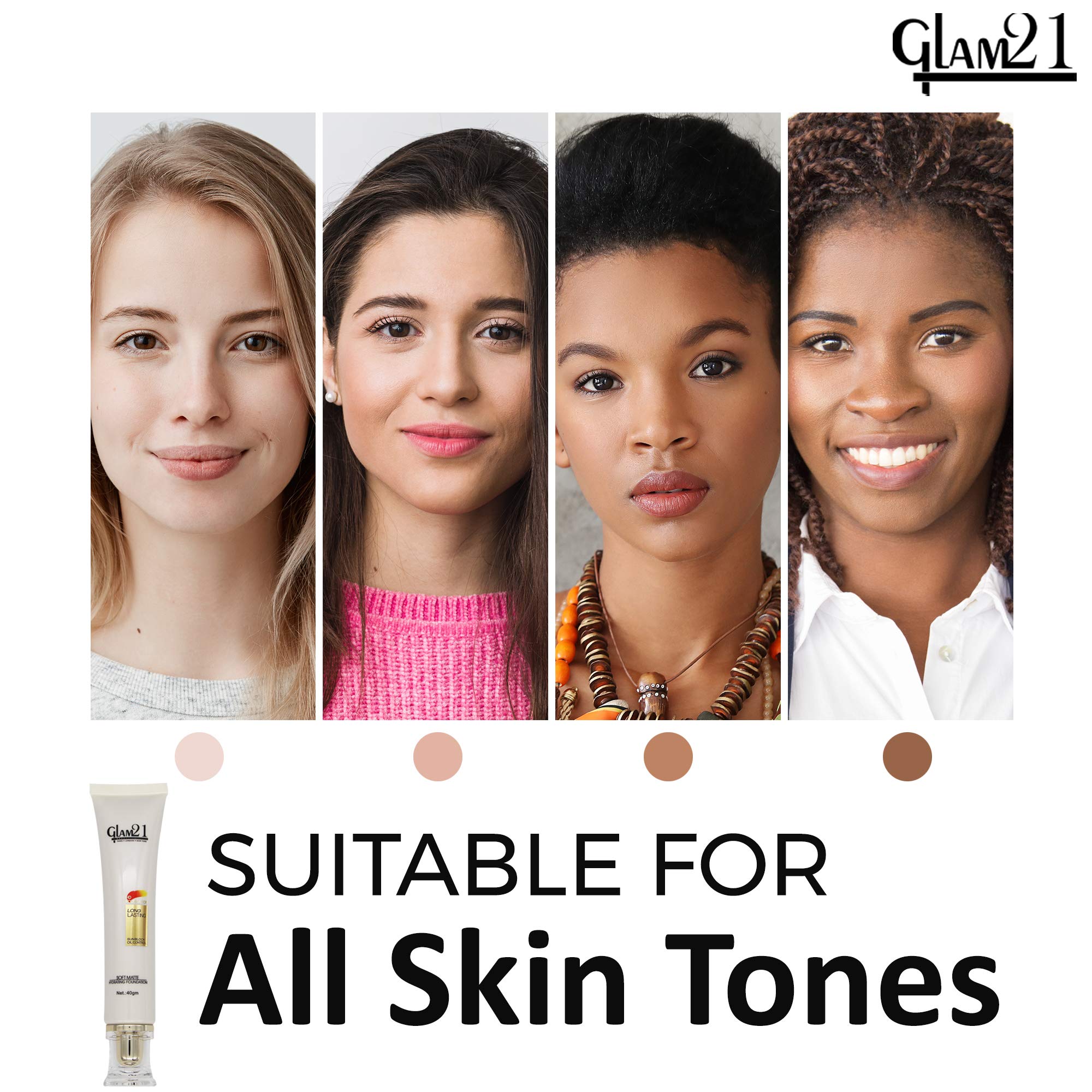 Glam 21 HD Sunblock Foundation SPF 30 | Oil-Control, Non-Greasy, Long-Lasting Matte Makeup with Soft Finish - 40g Shade 02 | Perfect for Daily Wear & Outdoor Activities