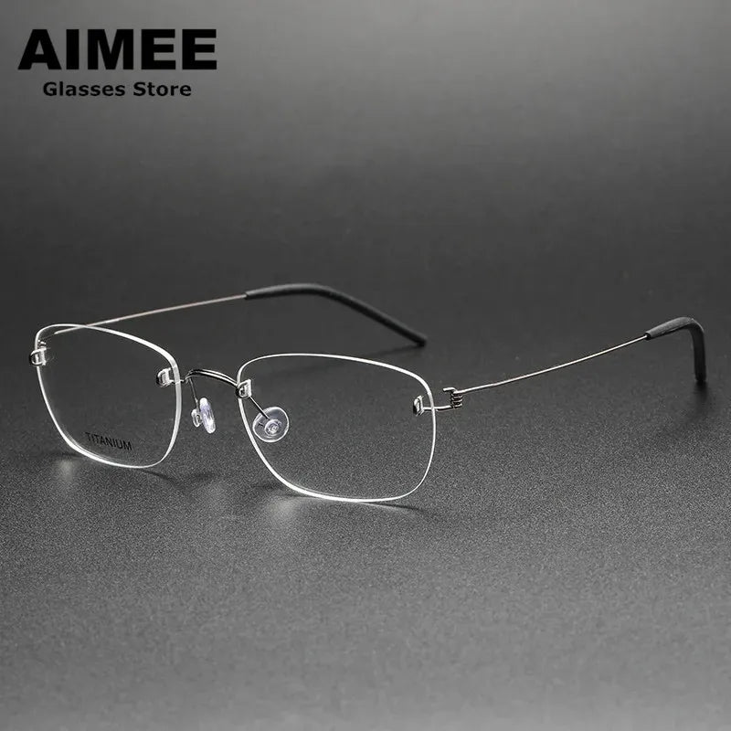 Aimee Unisex Rimless Square Titanium Eyeglasses 4297 - Lightweight Durable Frame for Reading & Computer Use - Fashionable Eyewear for Men & Women