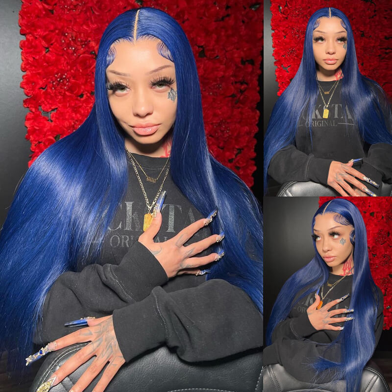 Flawless Blue Eullair Navy Blue Body Wave Straight Curly Human Hair Lace Front Wig | TikTok Saebunny Recommended | Perfect for Cosplay, Parties & Daily Wear