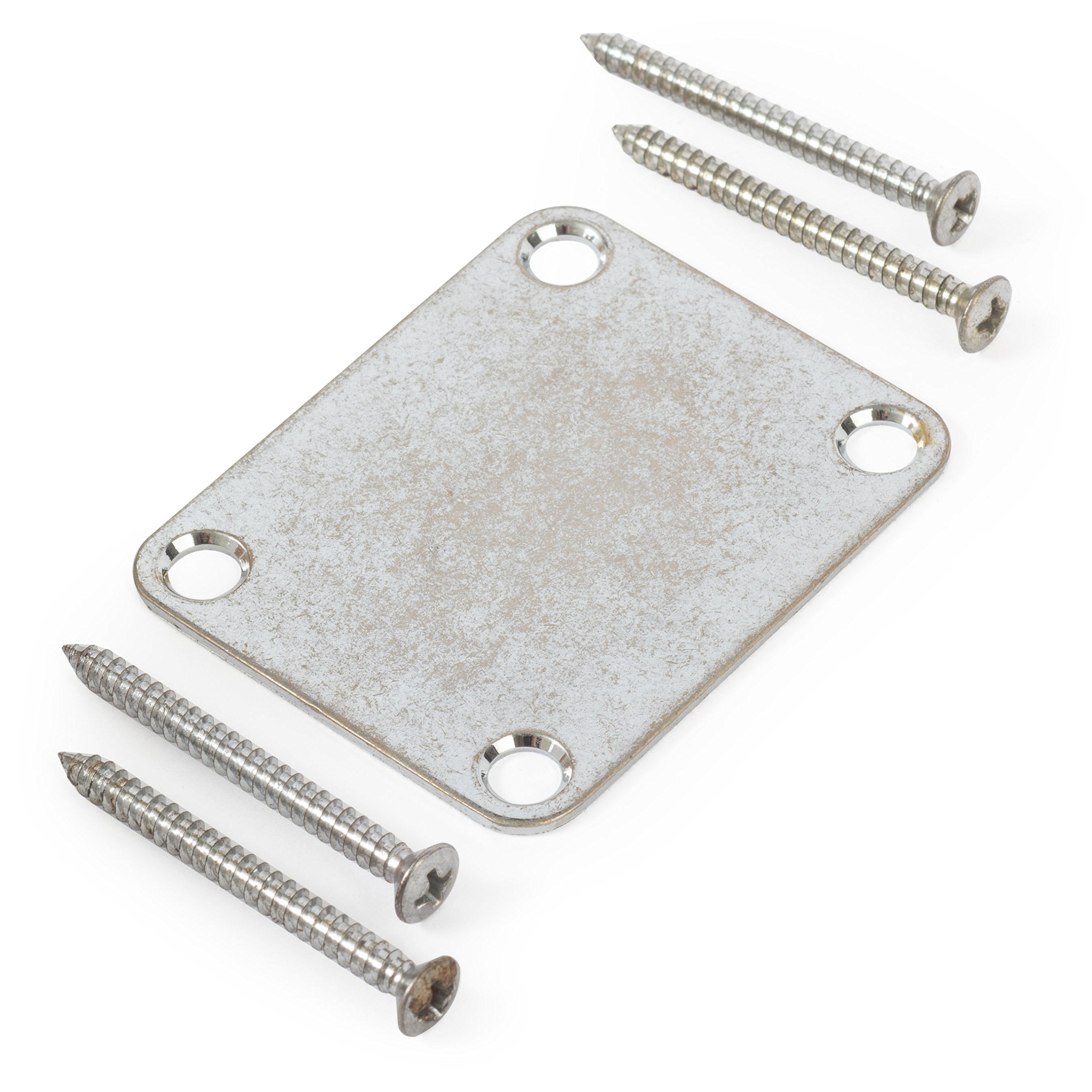 Vintage Golden Age Neck Plate for Fender Stratocaster & Bass Guitar - Relic Chrome Finish with Mounting Screws | Perfect for Guitar Repair, Custom Builds & Vintage Style Upgrades