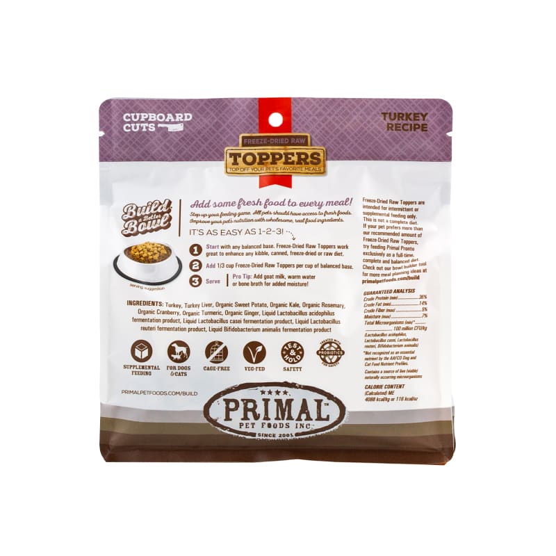 Primal Freeze-Dried Turkey Recipe Raw Dog & Cat Food Topper - Grain-Free, All-Natural Protein for Pets (2 Sizes) | Perfect for Meal Boosting, Training Treats & Picky Eaters