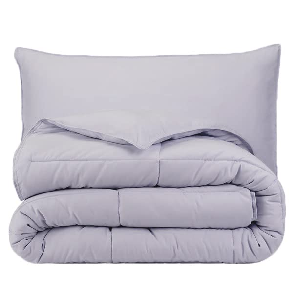 Pillowtex 3-Piece All Season Comforter Set with Matching Pillows - Full/Queen Size Bedding in Heather Gray | Soft & Breathable for Year-Round Comfort - Perfect for Master Bedroom, Guest Room & Dorm Essentials