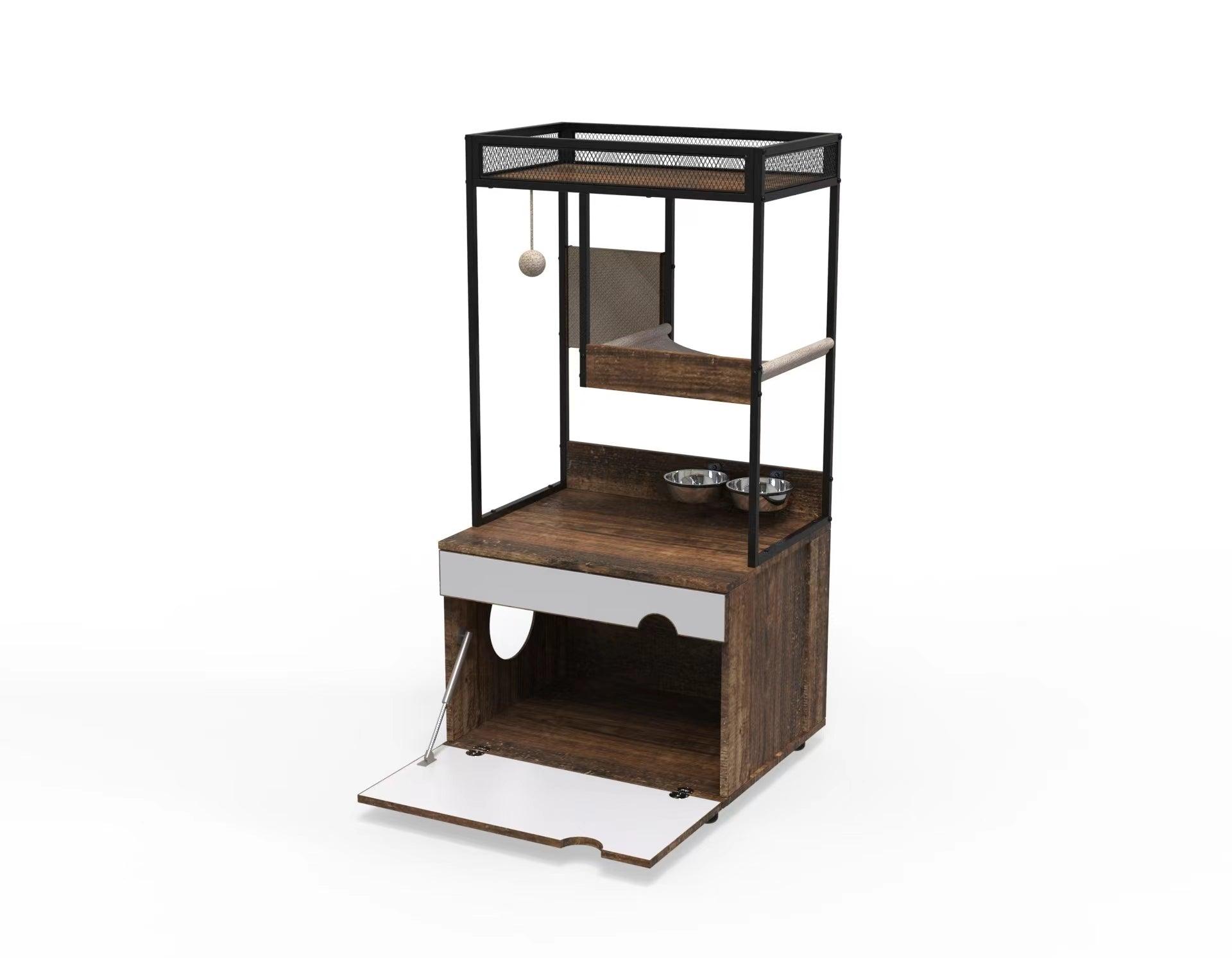 Cat Litter Box Enclosure with Cat Tree Tower - Modern Cat Furniture Cabinet for Home Decor | Perfect for Small Spaces & Multi-Cat Households