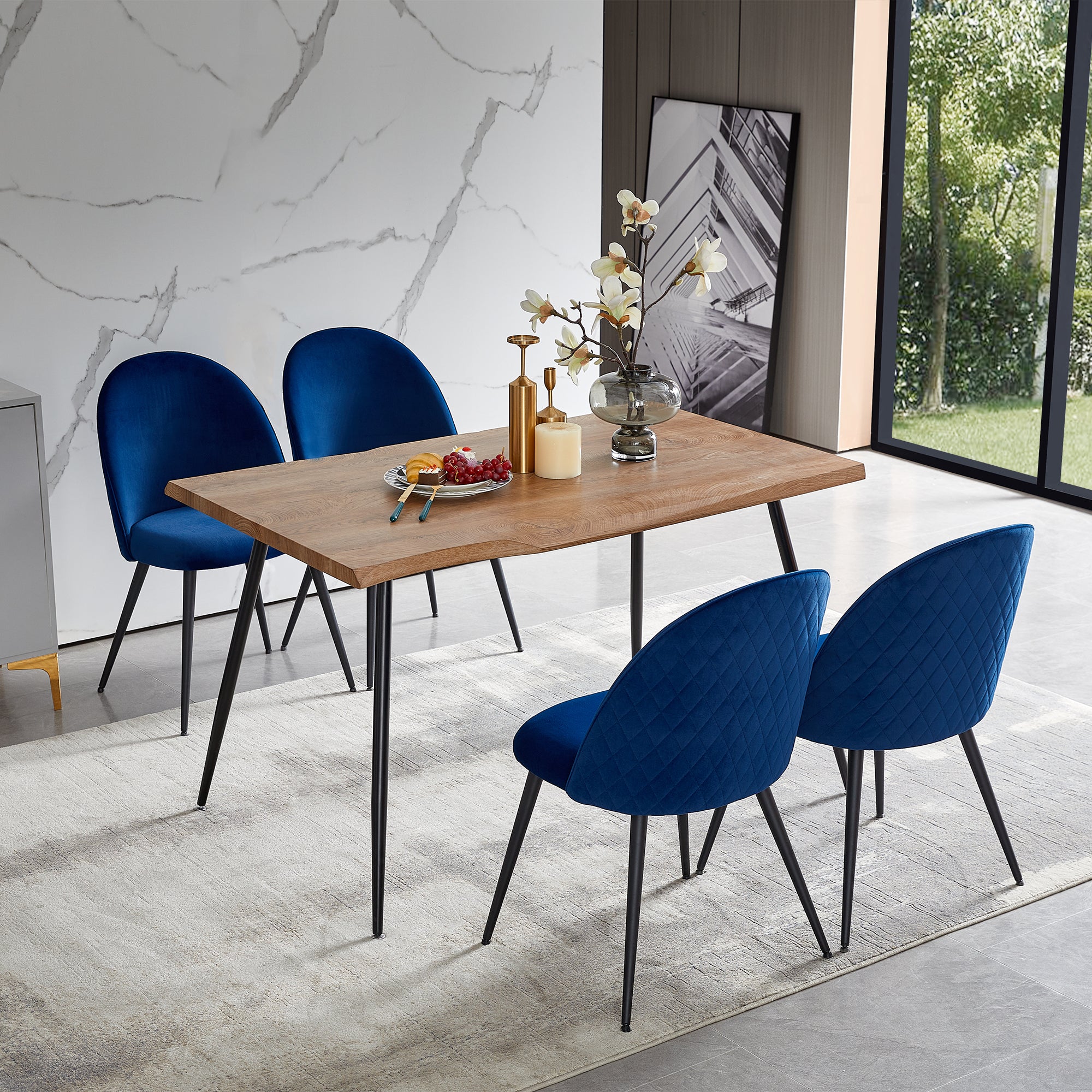 Luxury Navy Blue Velvet Dining Chairs with Black Metal Legs - Set of 4 Modern Side Chairs for Dining Room, Kitchen, or Home Office - Comfortable & Stylish Seating Solution