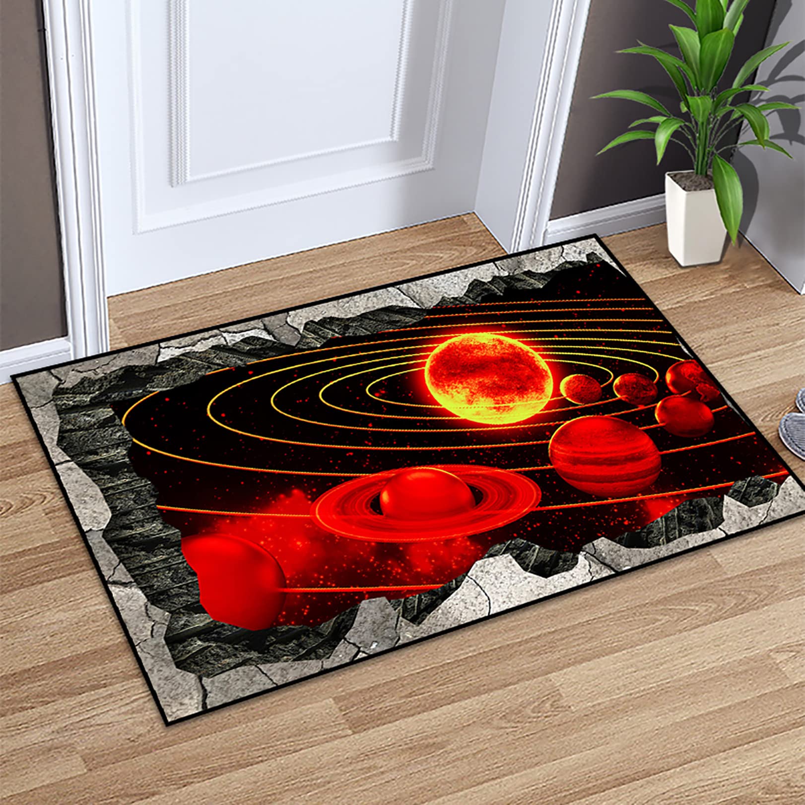 3D Printed Outer Space Planets Rug - Red Universe Star Dust Floor Mat for Teen Boys Bedroom Decor | Perfect for Space Enthusiast Room, Kids Play Area & Sci-Fi Themed Home Decor