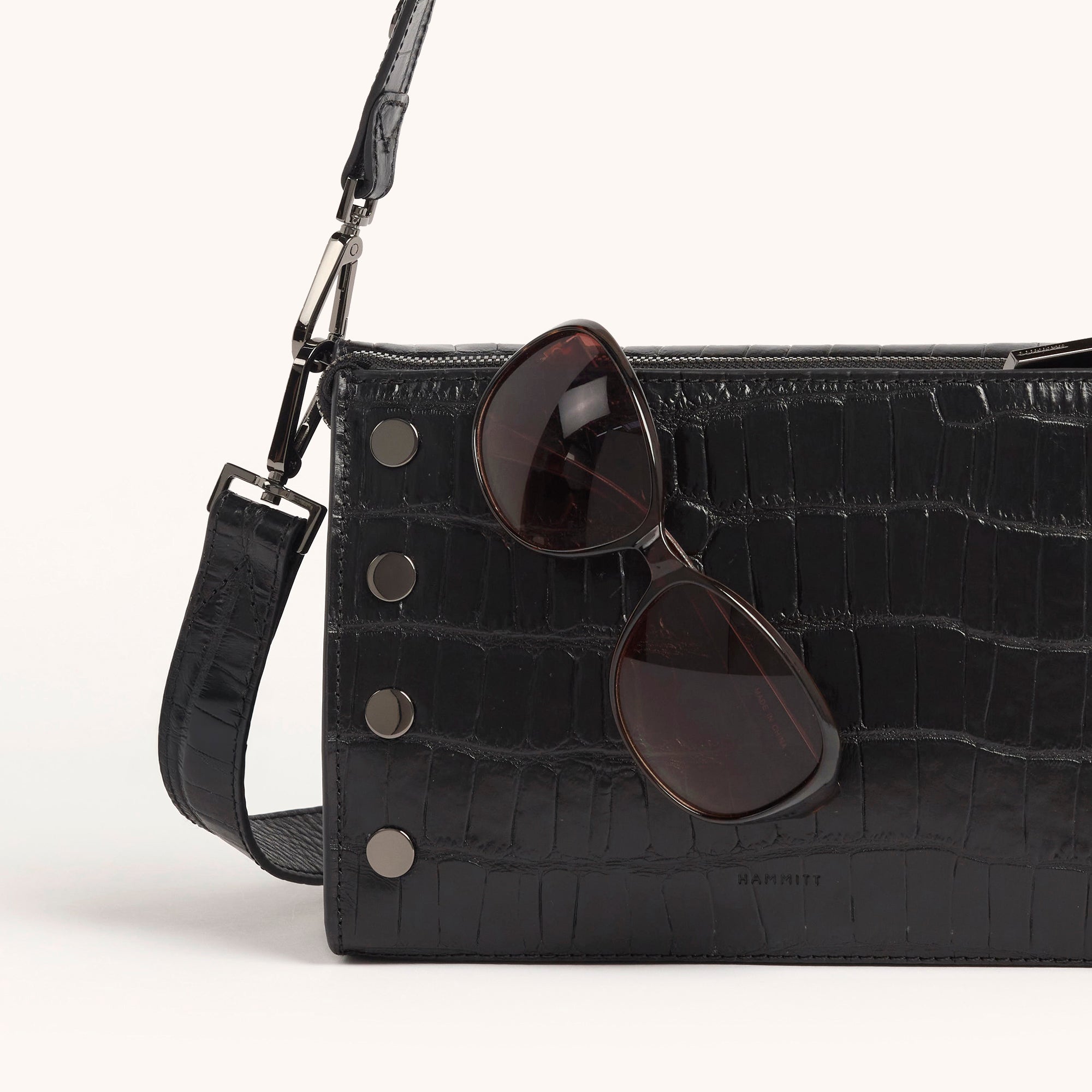 Montana Clutch Evening Bag in Crocodile Embossed Leather with Gunmetal Hardware - Perfect for Parties, Weddings & Special Occasions