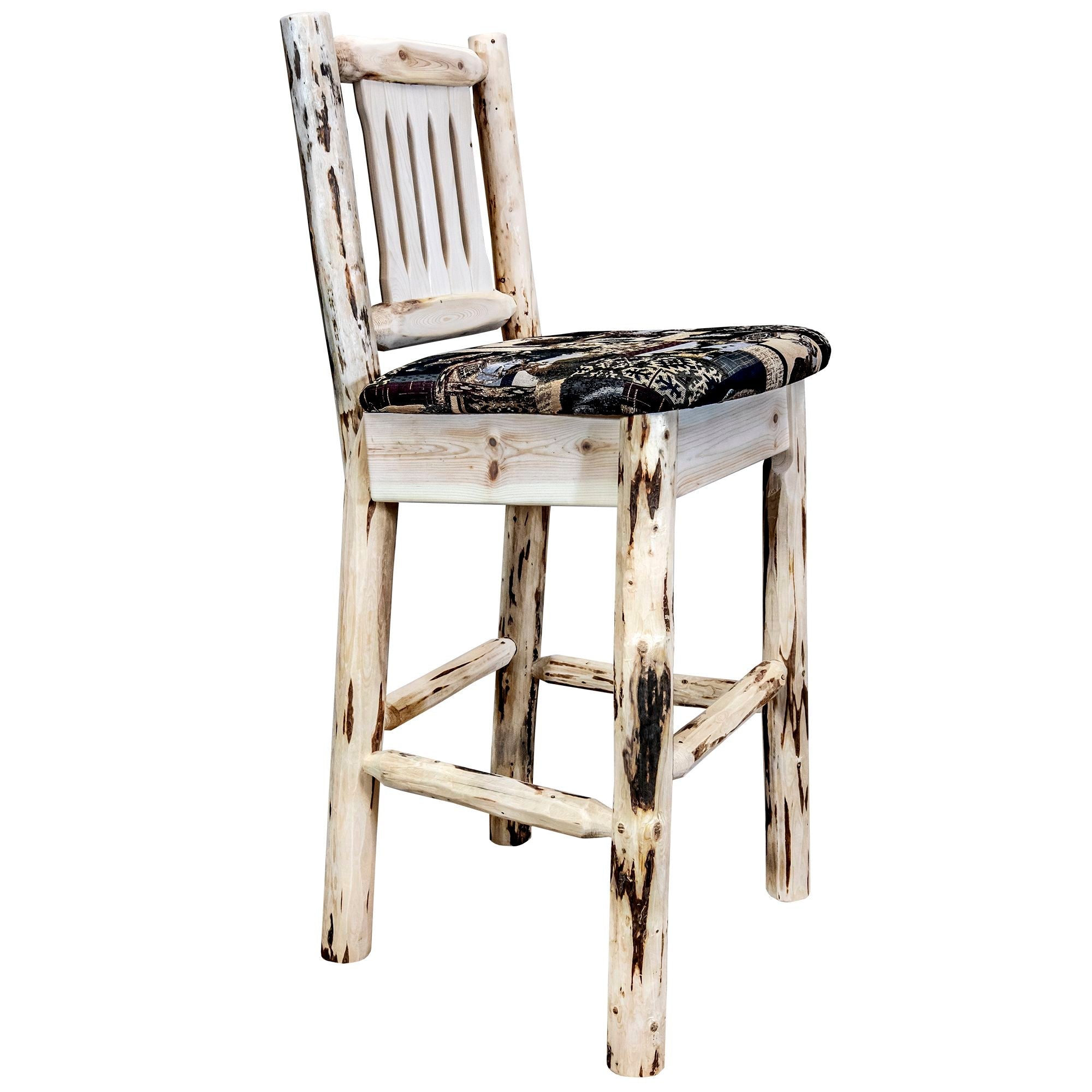 Montana Barstool with Upholstered Seat - Woodland Pattern Design for Kitchen Island, Bar Counter & Home Decor
