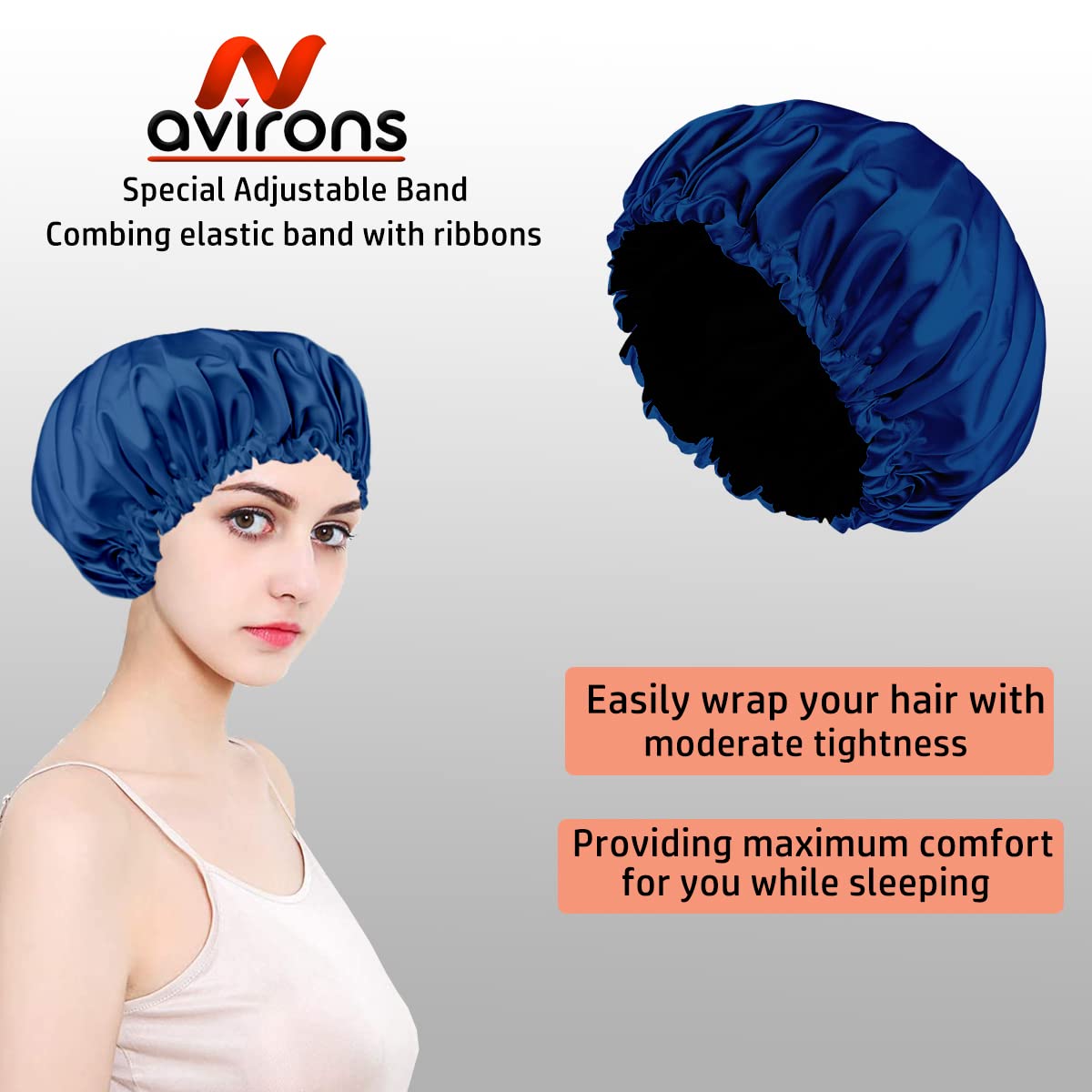 Avirons Silk & Satin Sleep Bonnet for Women - Adjustable Hair Cap with Free 3 Scrunchies | Soft Night Hair Protection for Curly, Natural & Damaged Hair | Perfect for Travel & Bedtime (Purple)