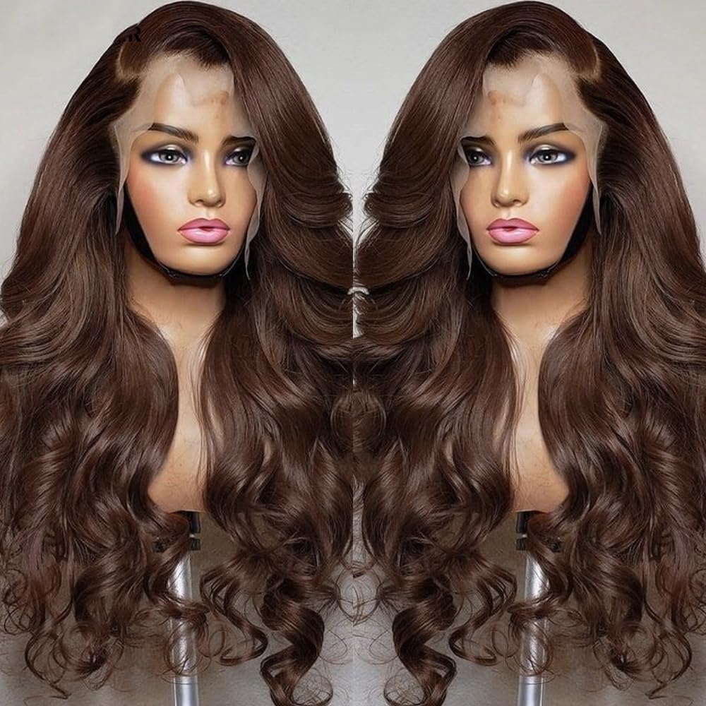 13x4 HD Brown Human Hair Wig 28 Inch Body Wave Lace Front Wigs with Baby Hair - Glueless Pre-Plucked 200% Density #4 Color for Women | Perfect for Daily Wear, Cosplay & Special Occasions