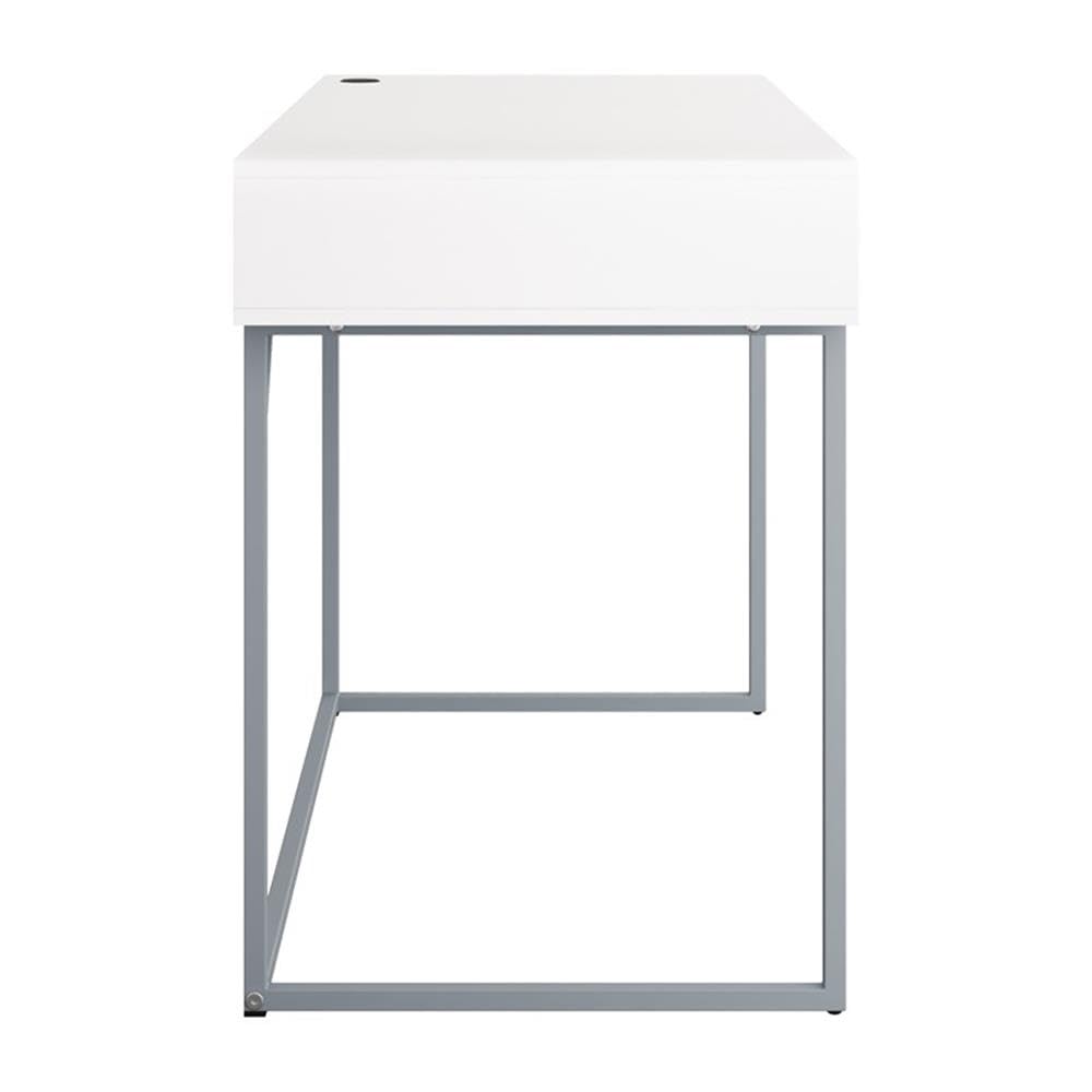 CorLiving Marley Modern White Engineered Wood Single Drawer Writing Desk with Steel Legs - Perfect for Home Office, Study Room & Small Spaces