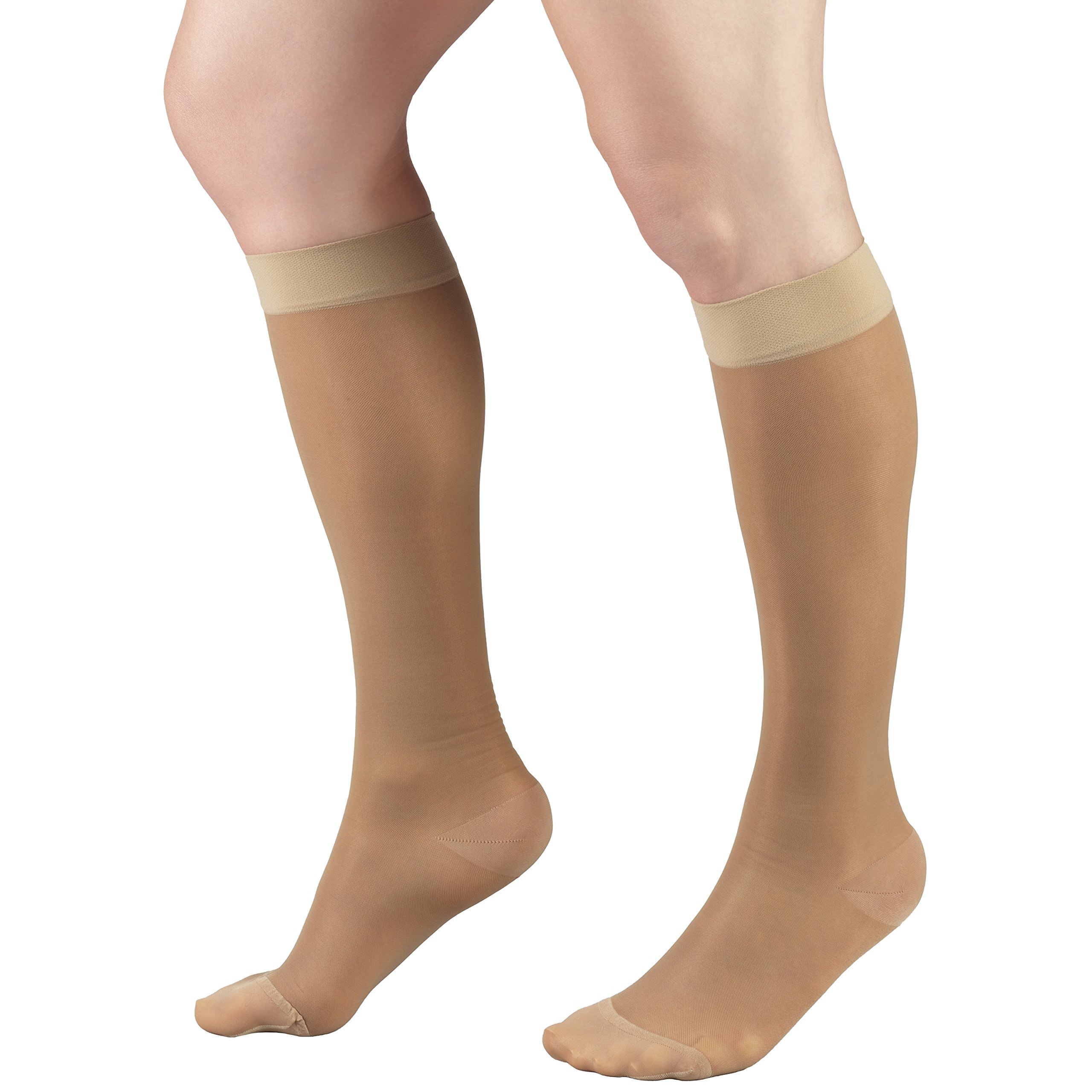 Truform Sheer Compression Stockings 15-20 mmHg - Women's Knee High Support Socks 20 Denier Beige Large - Perfect for Travel, Work & Varicose Vein Relief