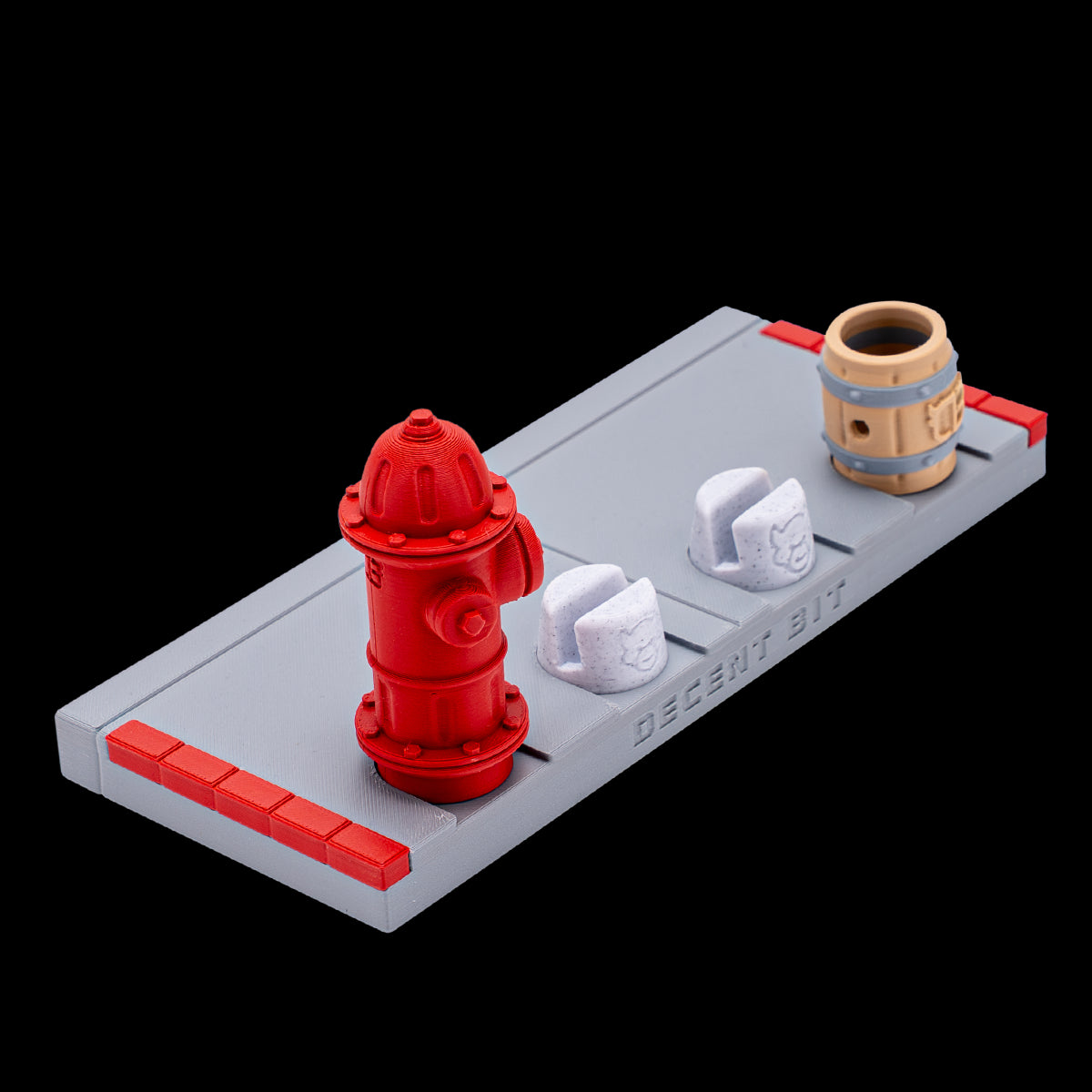 DecentBit Fingerboard Ramp with Sidewalk Stand - Includes Hydrant & Barrel Obstacles for Skateboard Tricks | Perfect for Street Style Finger Skateboarding Practice at Home or Office