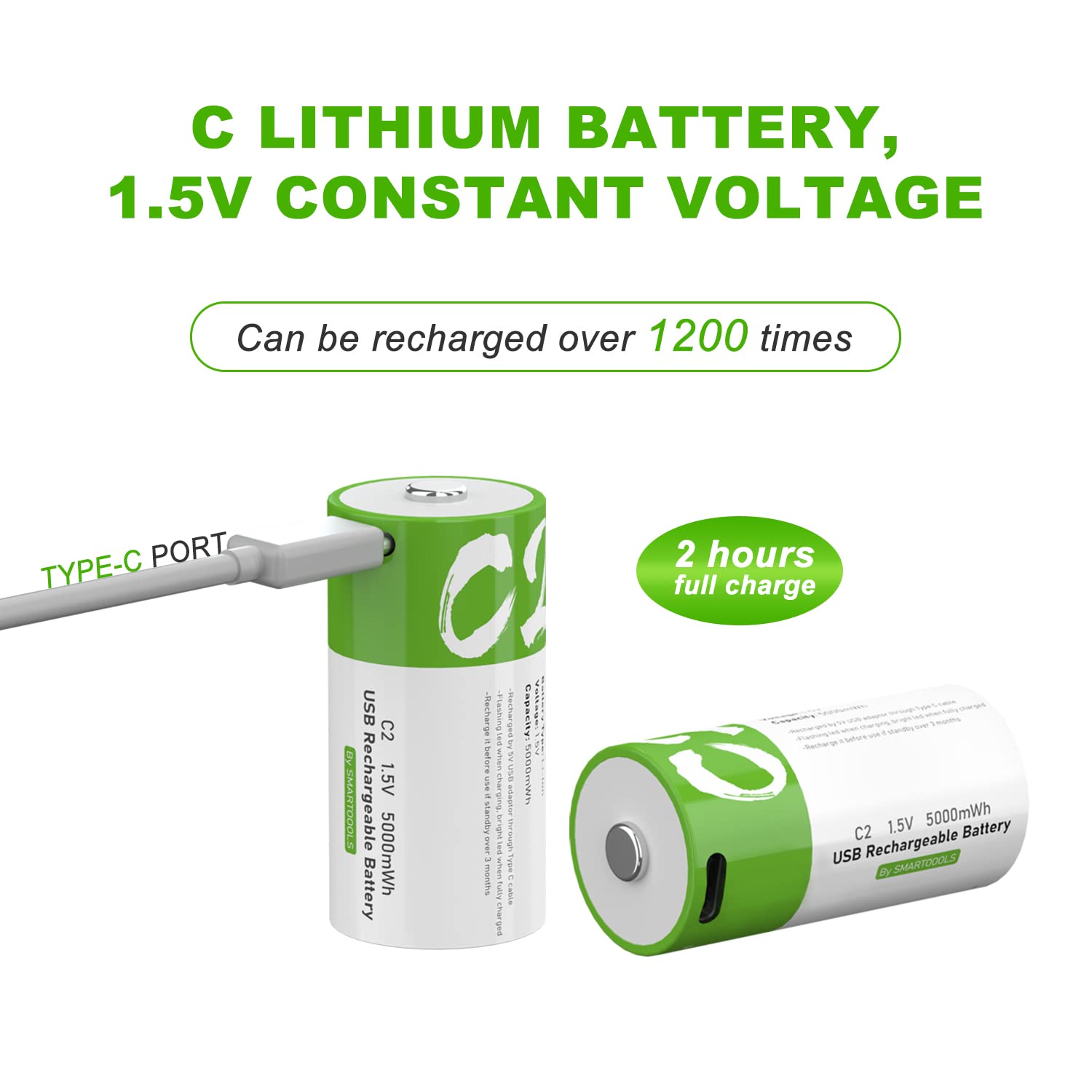**8 Pack C Cell 1.5V Rechargeable Batteries with USB Type-C Port - 5000mAh High Capacity (250118) - Perfect for Flashlights, Toys, and Emergency Power Backup**