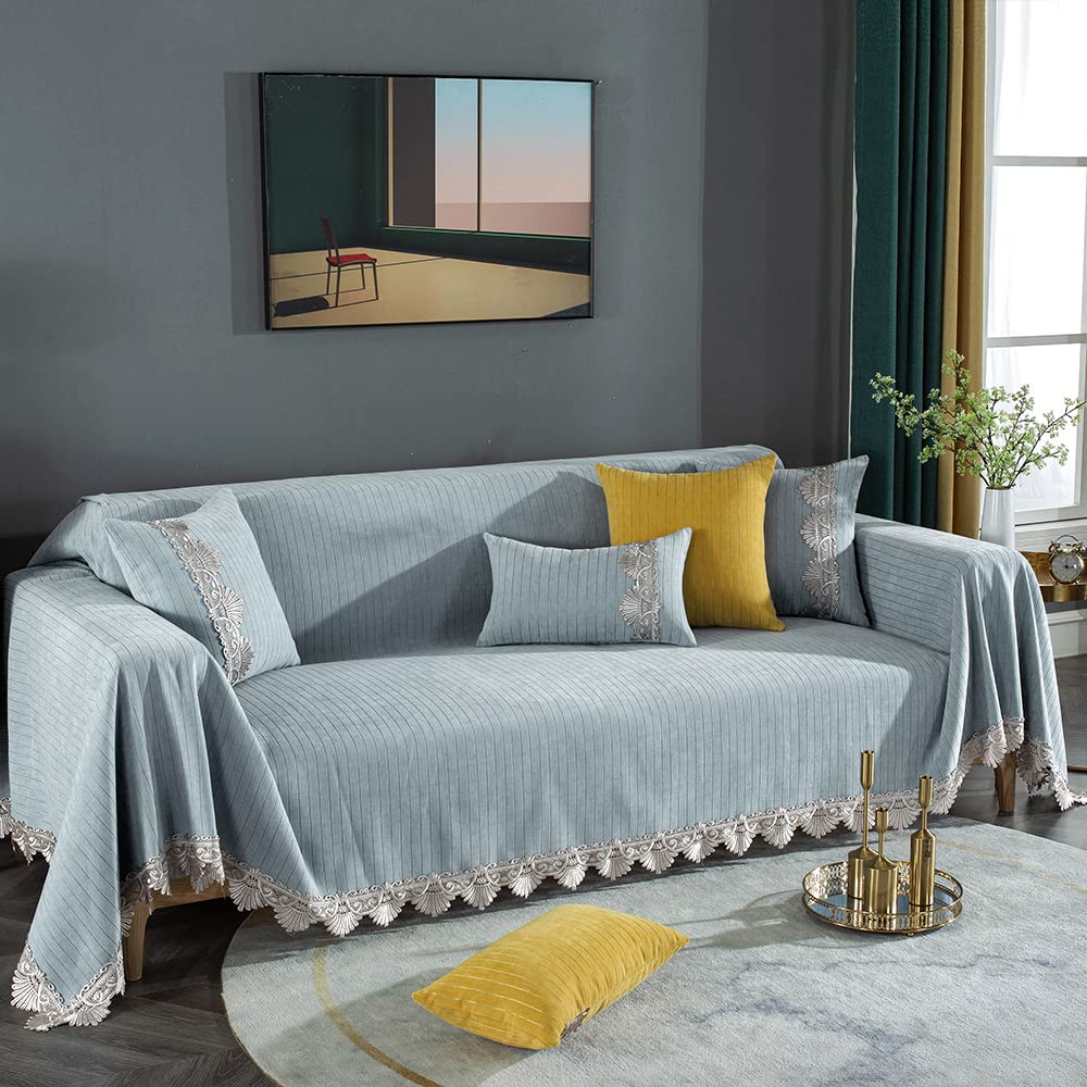 **Dreamingo Light Blue Chenille Sofa Cover - Universal 3-Cushion Couch Protector (71