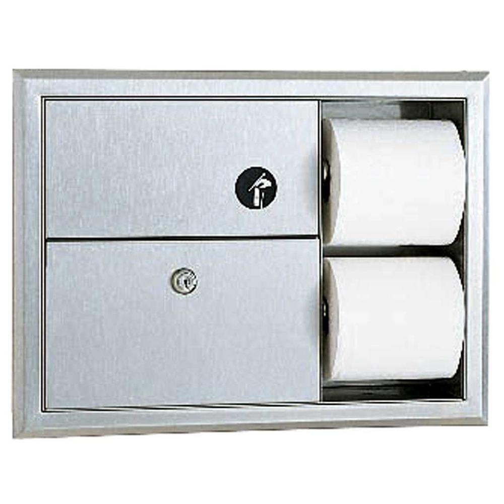 Bobrick B3094 ClassicSeries Recessed Sanitary Napkin & Toilet Tissue Dispenser with Waste Receptacle - Satin Finish | Ideal for Commercial Restrooms, Hospitals & Public Washrooms