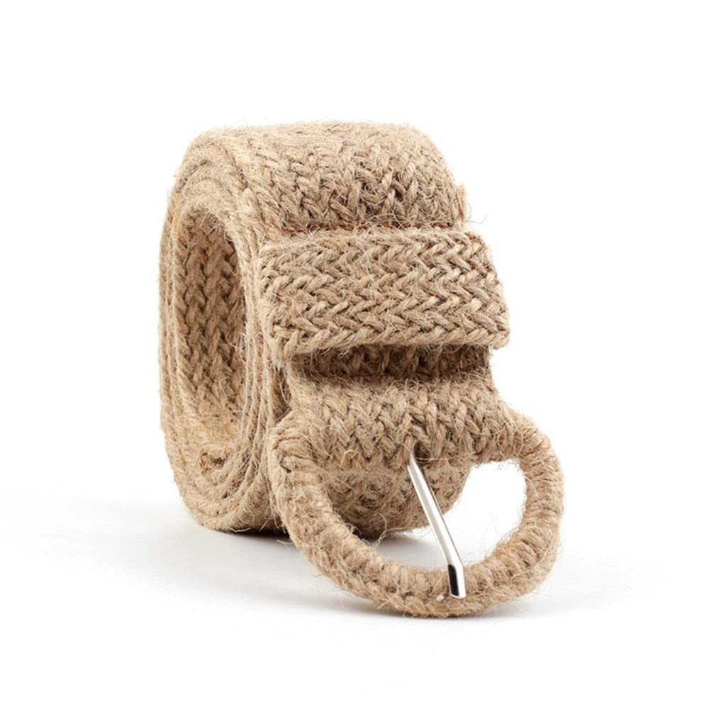 DKJGH Women's Casual Woven Belt - Hemp Cord Wax Flax Linen Belt in Khaki (Size: 109cm) | Stylish Accessory for Jeans, Dresses & Boho Outfits