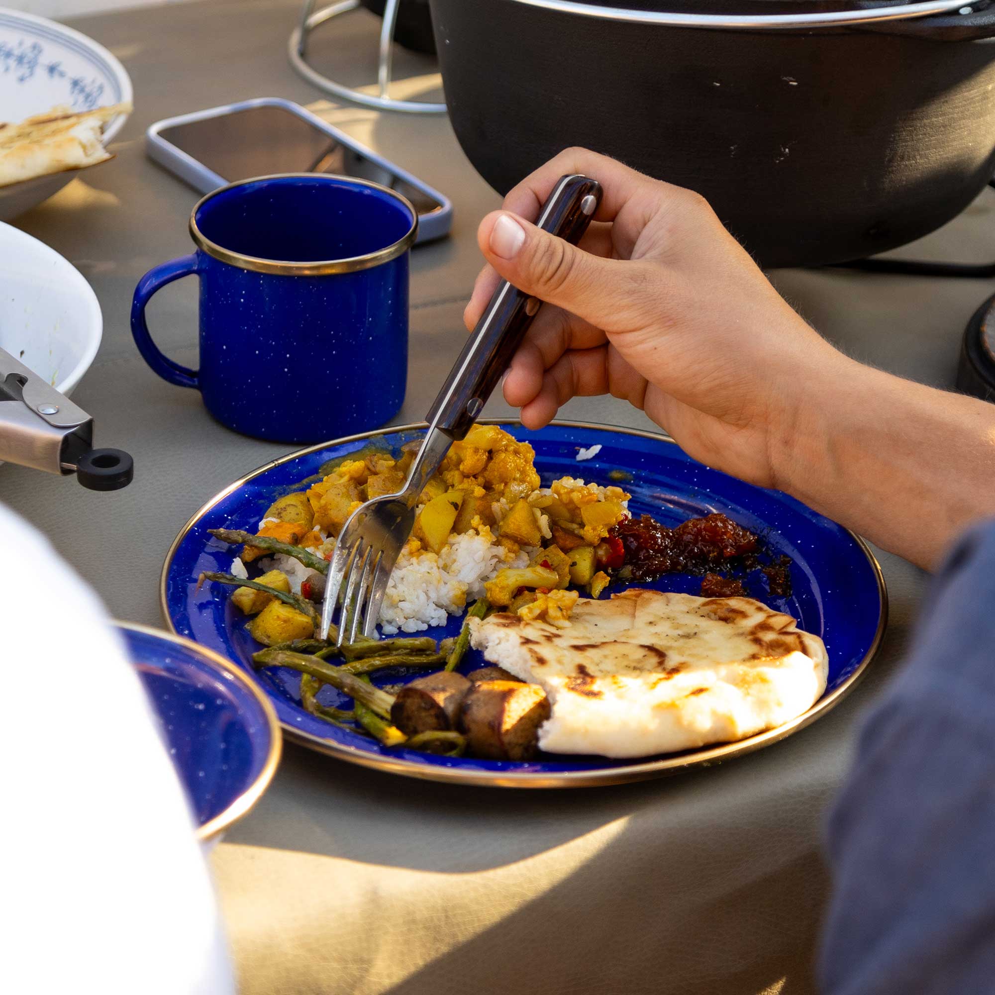 2-Person Enamelware Dining Table Set - Rustic Outdoor Picnic & Patio Furniture for Small Spaces - Perfect for Garden, Balcony, and Backyard Gatherings