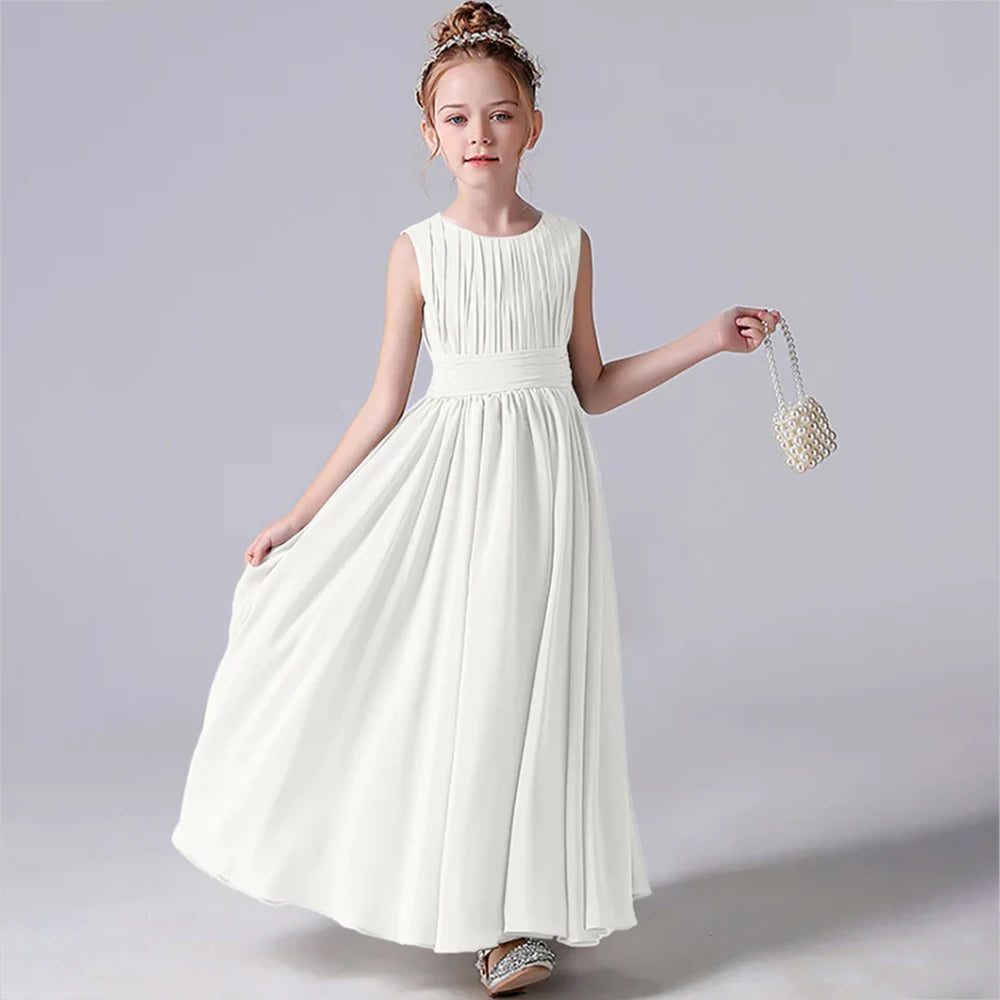Elegant Pleated Flower Girl Dress with Sash - Kids Wedding Gown, Party Dress, Pageant Outfit for Special Occasions & Formal Events