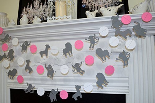 Safari Garland Decorations - Elephant, Monkey, Lion & Giraffe Theme for Baby Birthday Party & Shower (Pink & Blue) - Perfect for Jungle Nursery, Safari-Themed Events & First Birthday Decor
