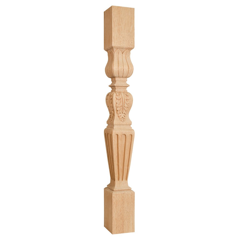 Hand Carved Rubberwood Acanthus Post - Elegant Turned Wooden Column for Home Decor, Furniture, and DIY Projects | Perfect for Staircase, Porch, and Interior Design