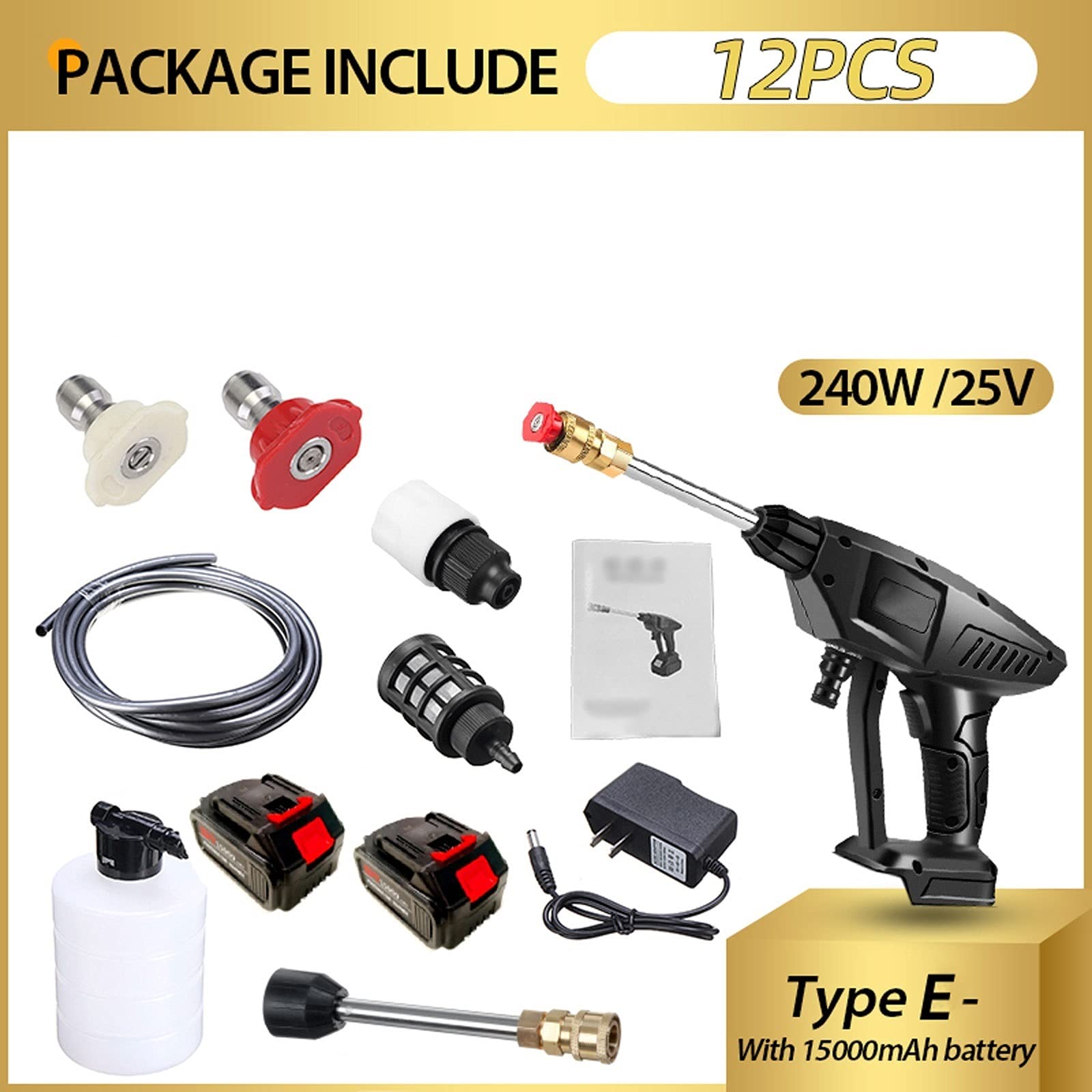 Cordless Pressure Washer 435PSI - Electric Portable Car Washer with 15000mAh Battery - High Pressure Water Sprayer for Car Washing, Garden Watering, Patio & Driveway Cleaning - Perfect for Home, Garage & Outdoor Use
