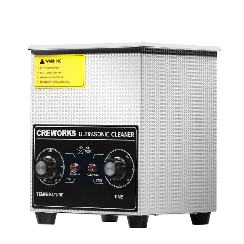 CREWORKS 60W Stainless Steel Ultrasonic Cleaning Machine with Heater & Timer - Professional Ultrasound Cleaner for Jewelry, Glasses, Lab Tools, Auto Parts & Dental Instruments - Perfect for Home, Workshop & Commercial Use