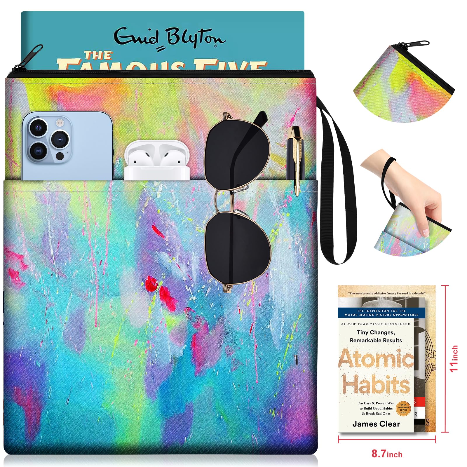 Waterproof Book Sleeve with Zipper - Cute Book Cover Protector for Paperback & Hardcover - Reading Accessories Gift for Students & Book Lovers - Perfect for School, Travel & Library Use