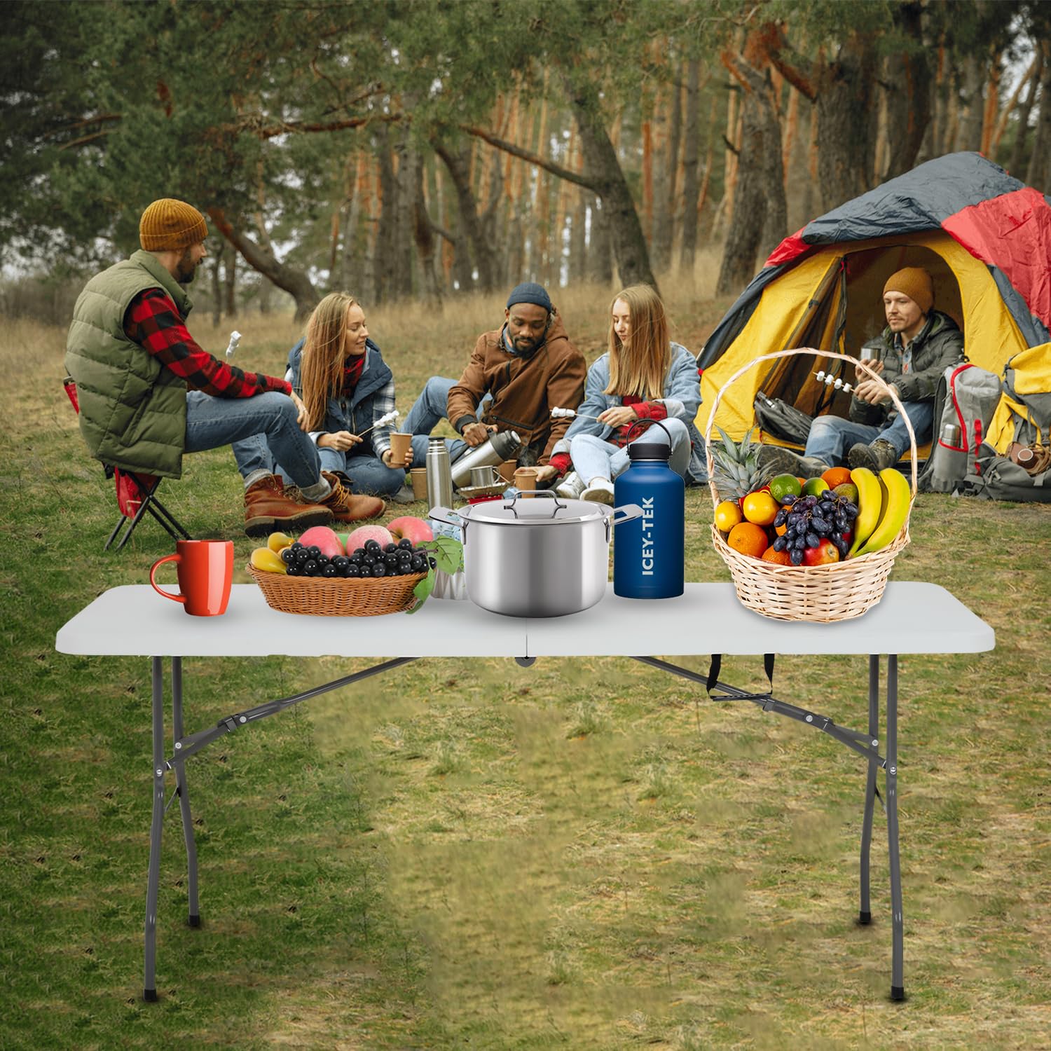 6 Foot Folding Table - Heavy Duty Portable Camping Table for Indoor & Outdoor Use - Multipurpose Utility Dining Table with Fold-in-Half Design - Perfect for Picnics, Parties, BBQs, Tailgating and Camping Trips - White