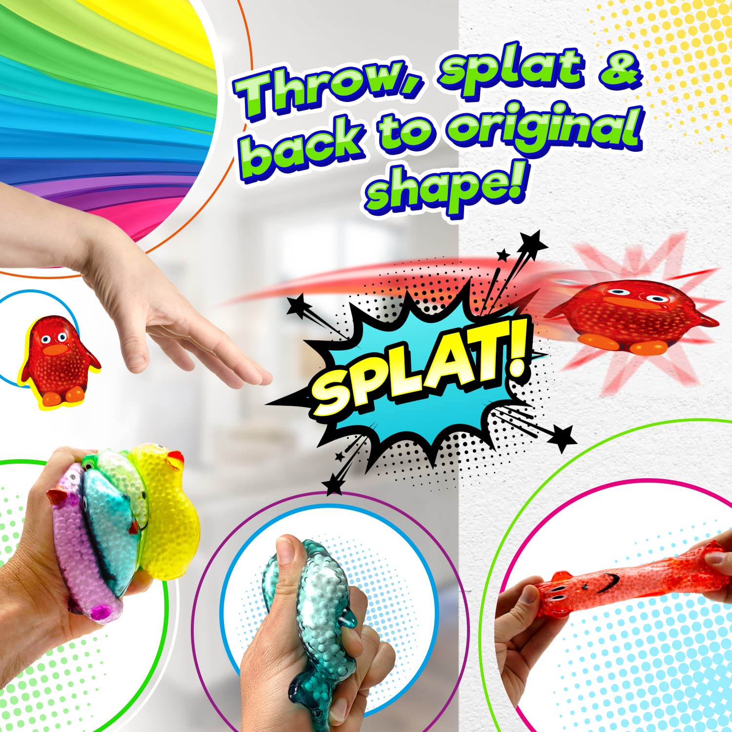 Ja-Ru's Splat Pets - 6 Pack Animal Stress Balls for Kids & Adults | Sensory Fidget Toys with Styrofoam Beads | Anxiety Relief & Party Favors | Perfect for Christmas Stocking Stuffers, Classroom Rewards & Office Stress Relief