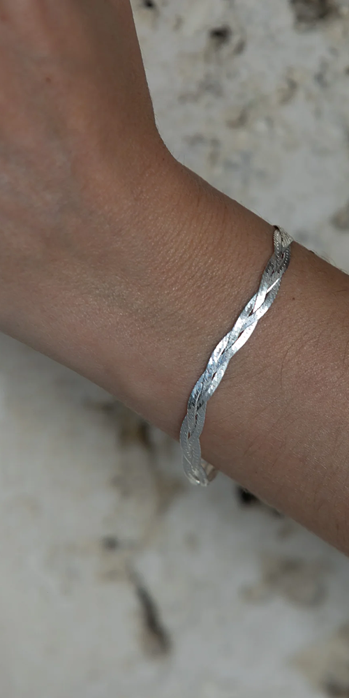 Braided Herringbone Bracelet for Women - Sterling Silver Jewelry Gift for Mom, Wife, Girlfriend - Elegant & Durable Handmade Accessory for Everyday Wear & Special Occasions