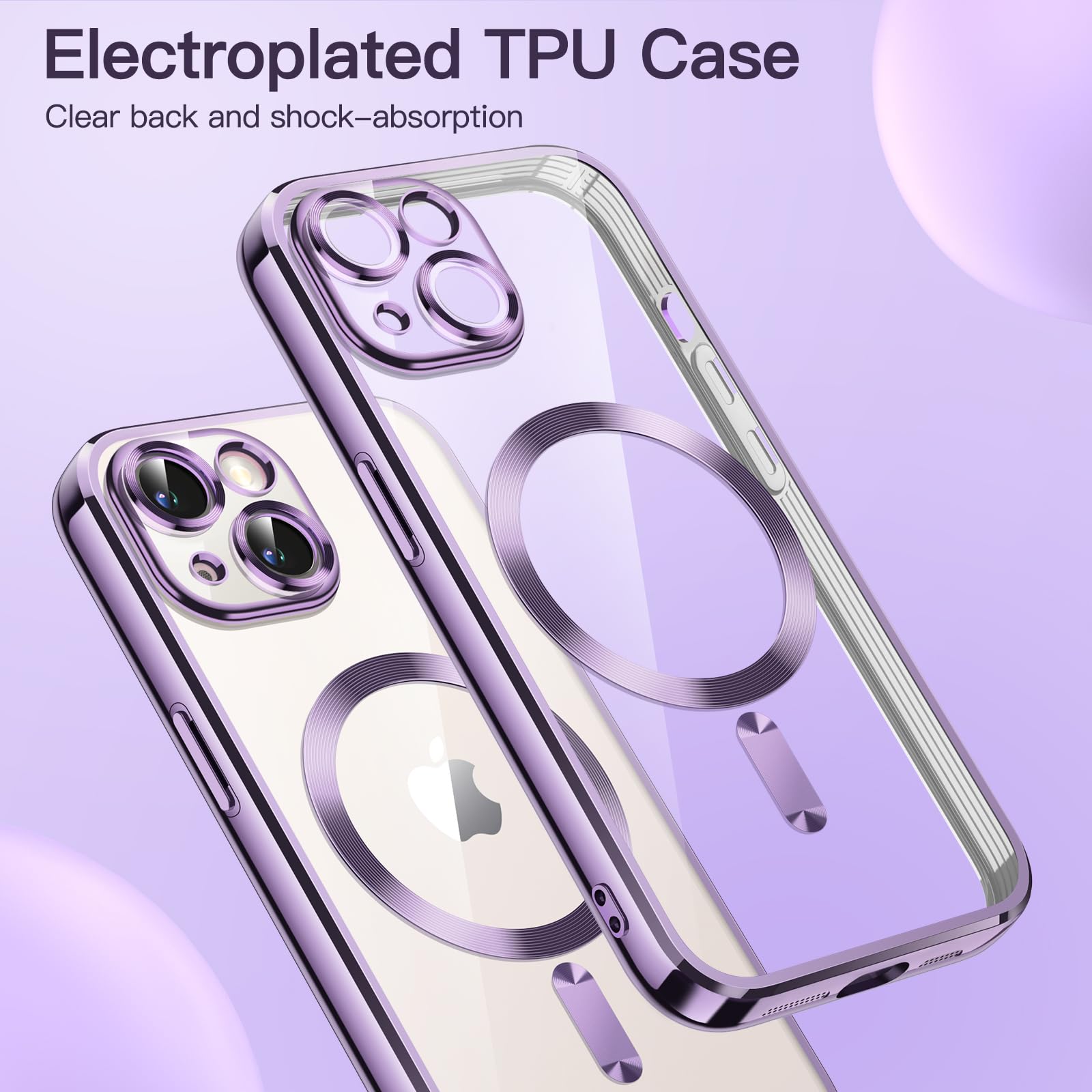 JETech iPhone 13 Case 6.1 Inch - Clear Soft TPU Phone Cover with Camera Protection | MagSafe Compatible | Shockproof & Scratch Resistant | Light Purple | Perfect for Daily Use, Work & Travel Protection