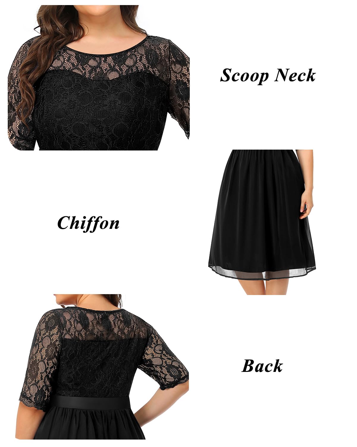 Plus Size Lace Chiffon Wedding Guest Dress for Women - Elegant Cocktail Party Midi Dress | Perfect for Bridal Showers, Evening Events & Special Occasions