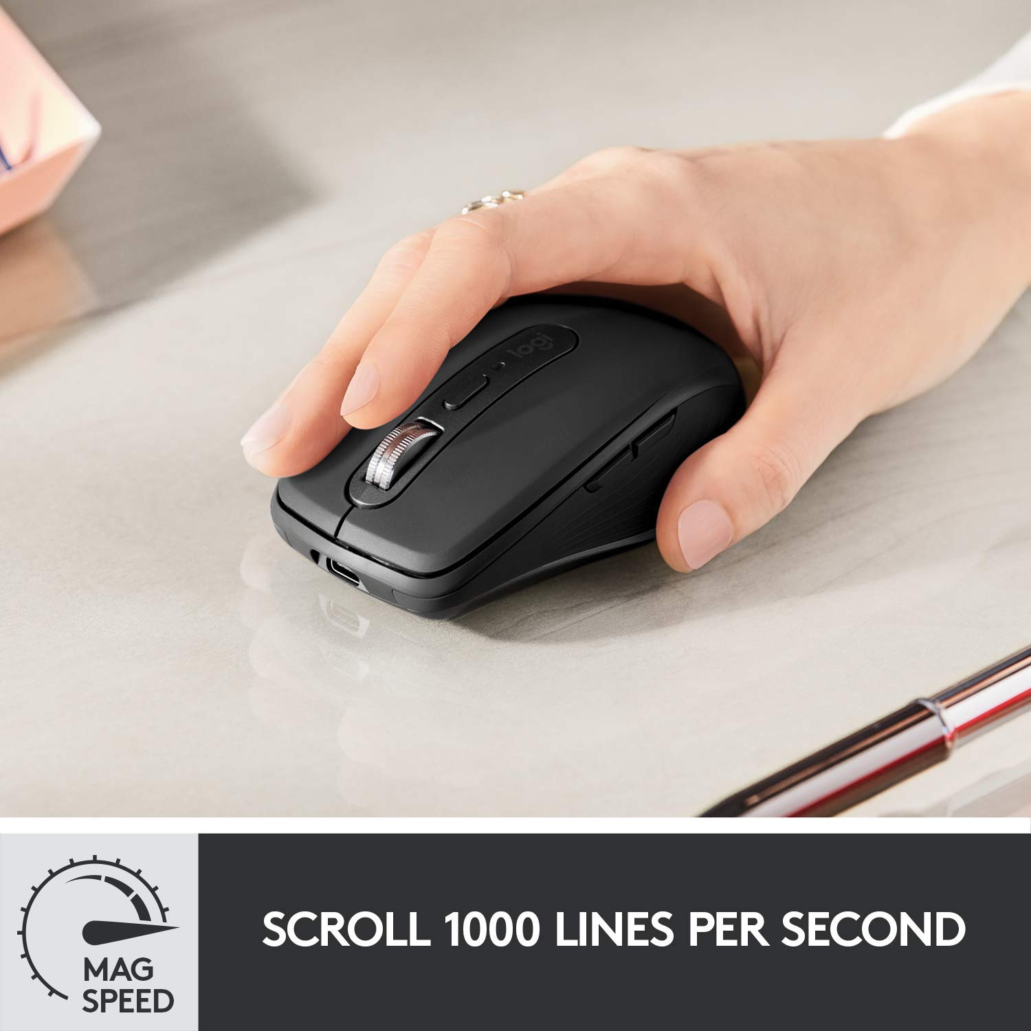 Logitech MX Anywhere 3 Wireless Mouse - Compact Portable Design, 4000DPI Precision, Fast Scroll Wheel, Multi-Device Bluetooth, USB-C Charging - Works on Any Surface - Perfect for Travel, Office & Creative Work with Adobe Creative Cloud