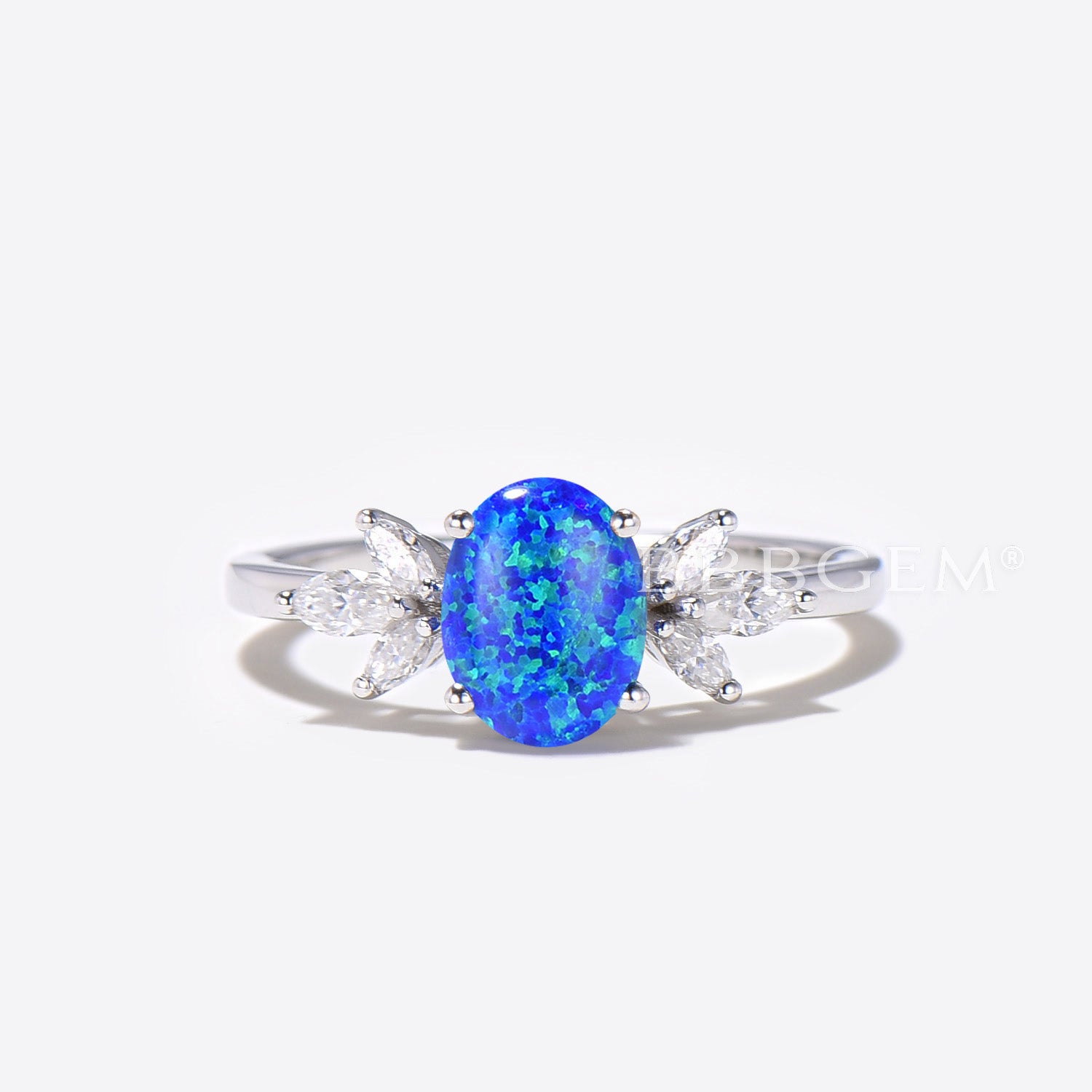Oval Blue Opal Engagement Ring Set - 7 Stone Diamond Wedding Band for Women - Perfect for Proposals, Anniversaries & Bridal Jewelry