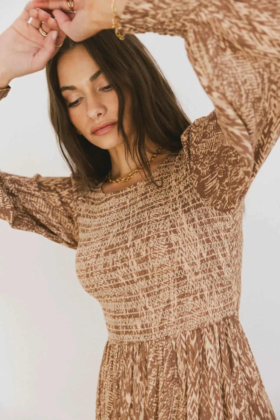 Justice Abstract Print Midi Dress in Brown - Boho Chic Flowy Dress for Women | Perfect for Casual Outings, Parties & Summer Vacations