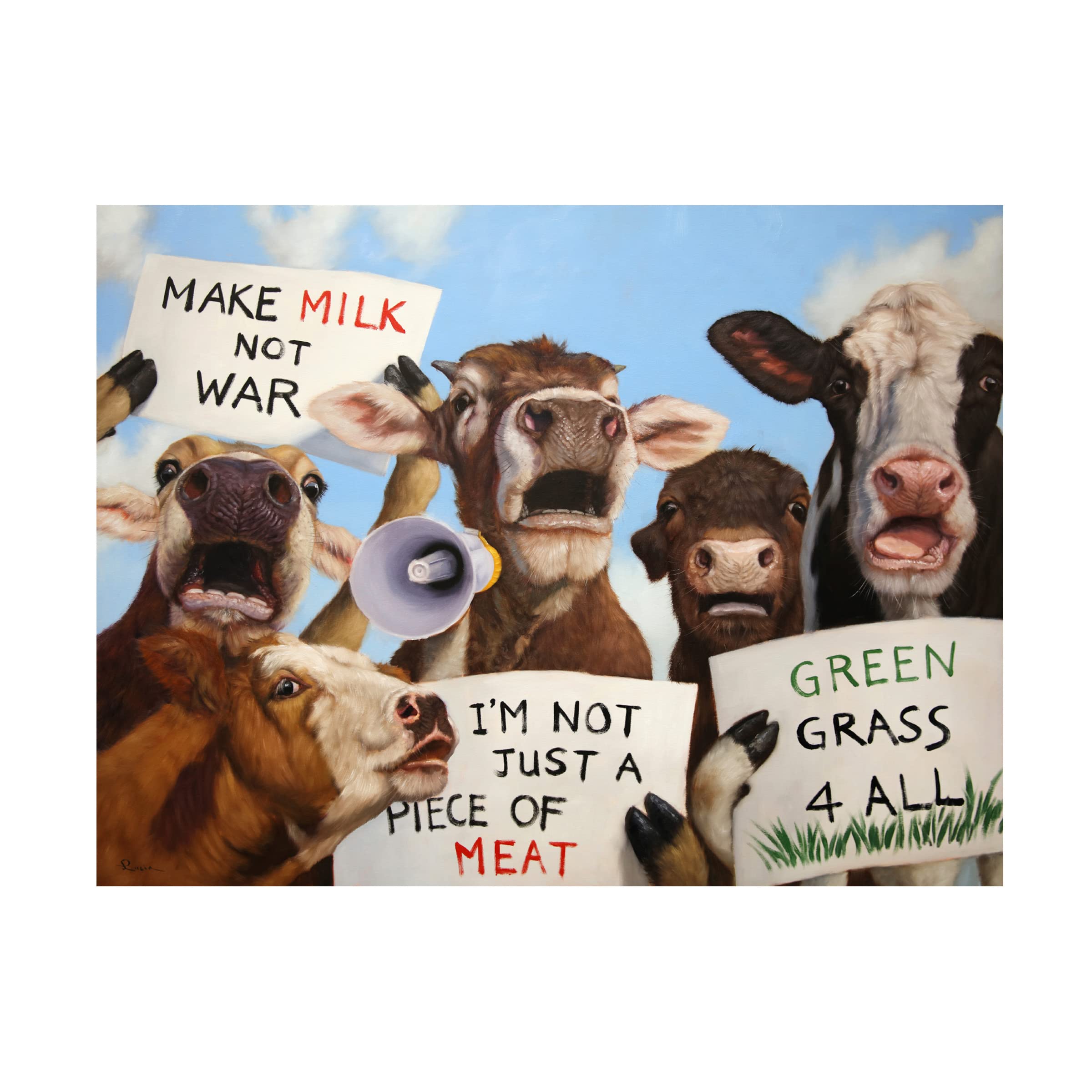 Lucia Heffernan 'Political Moooovement' Canvas Wall Art - Modern Cow Painting for Living Room, Office & Farmhouse Decor