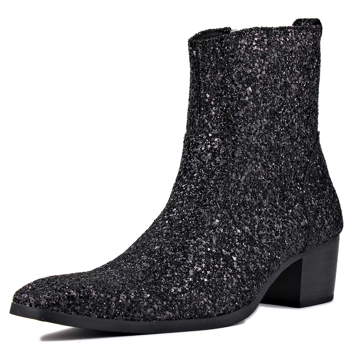 Premium Men's Leather Glitter Chukka Boots - Designer Dress Boots with Zipper & Casual Heel for Party, Date Night & Formal Occasions