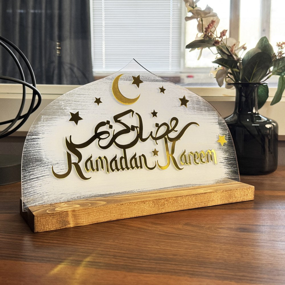 Ramadan Kareem Islamic Decor - Arabic Calligraphy Tabletop Decoration for Home & Office - Perfect Gift for Eid, Iftar & Muslim Holidays