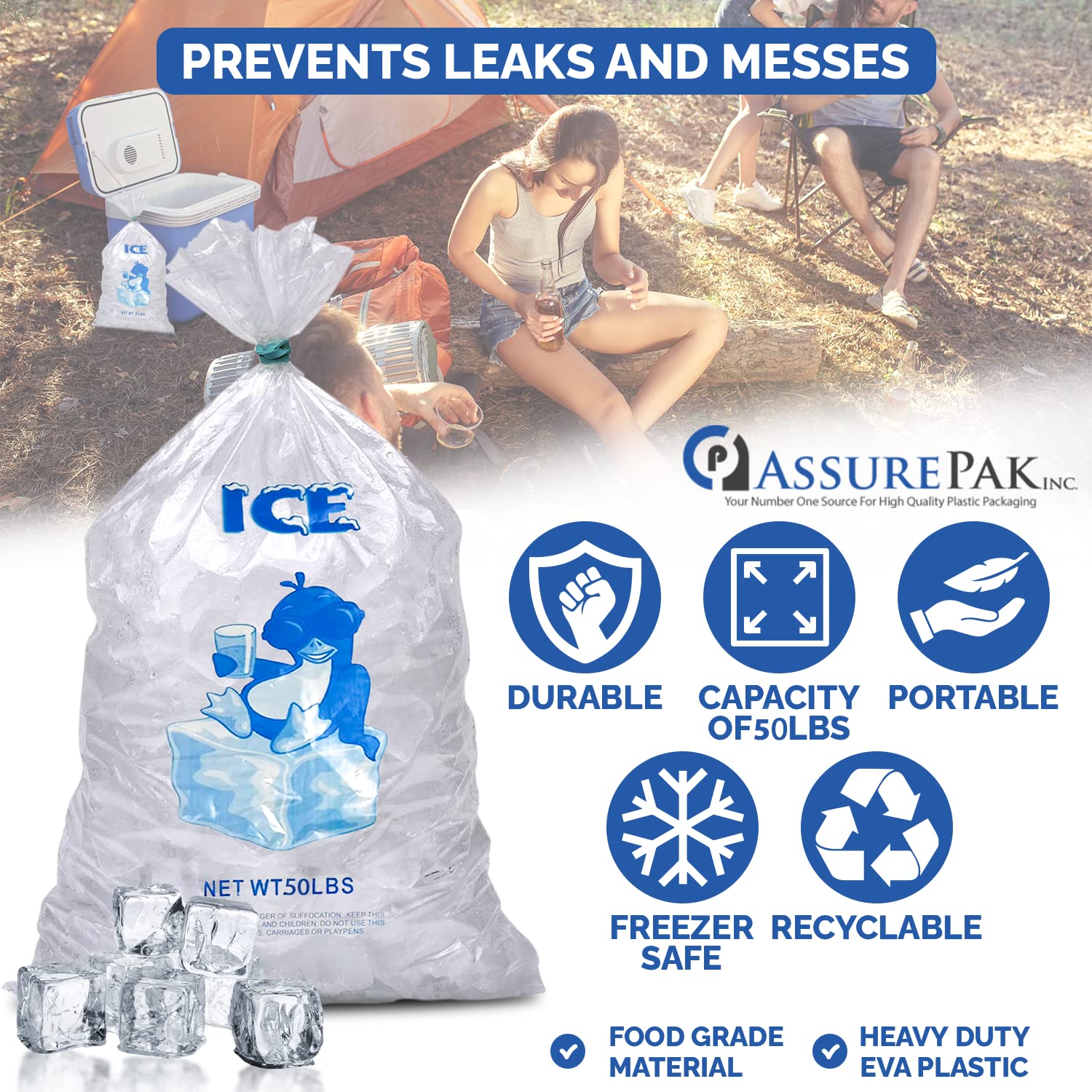 50LB Clear Plastic Ice Bags - 250 Bags per Case (18